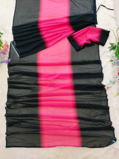 1 Min Pink Black Shaded Georgette Stitched Readymade Saree