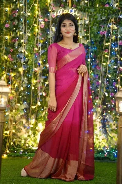 1 Min Pink Soft Chiffon Silk Stitched Readymade Saree