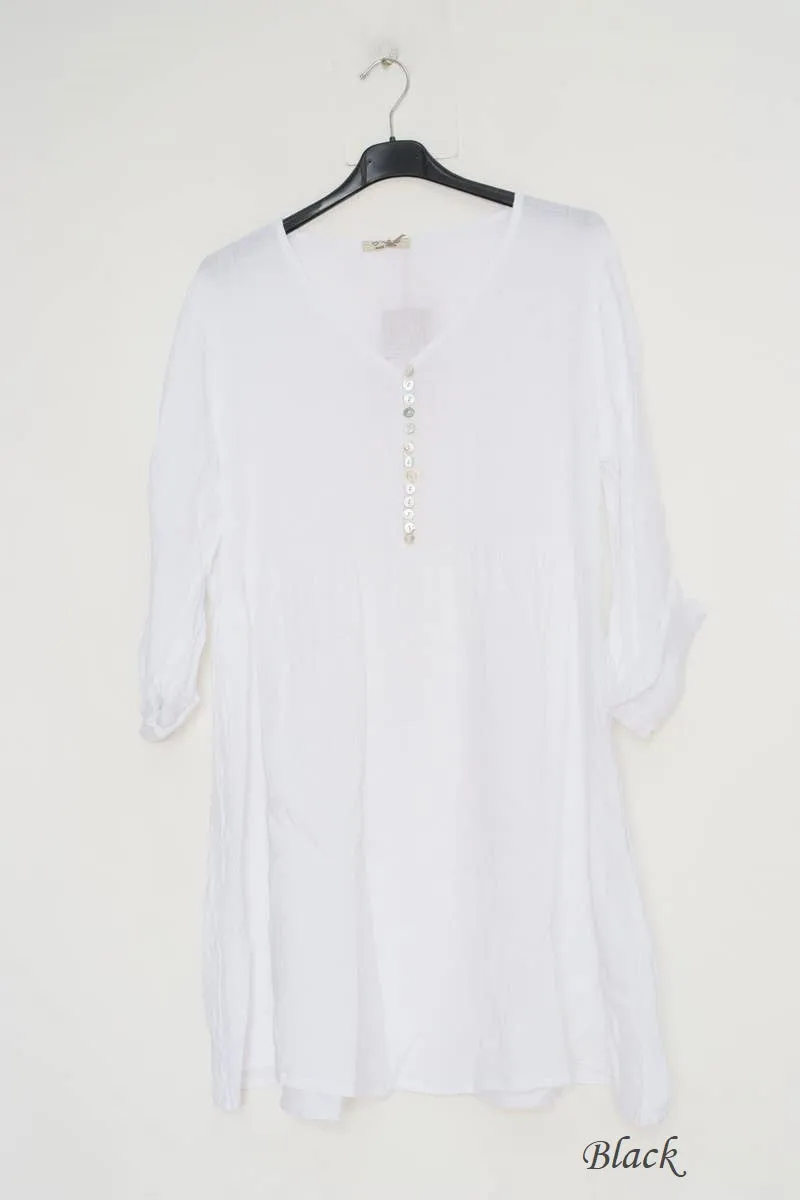 100% Linen Bitty Button Dress - 1139