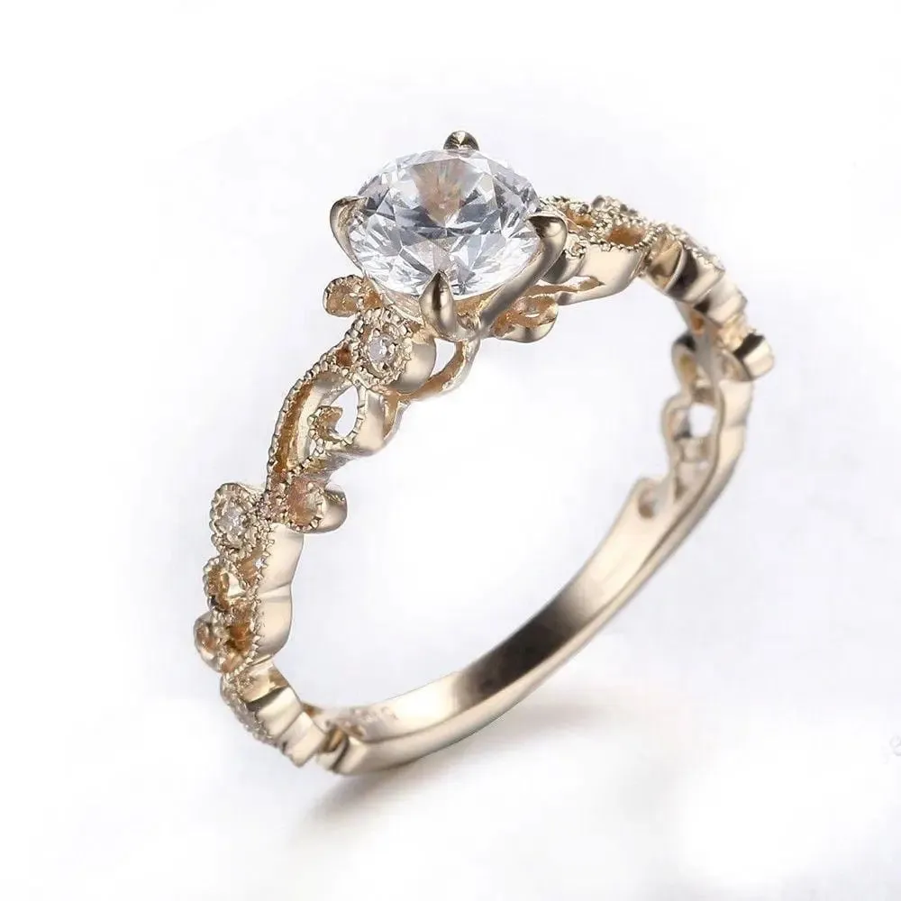 10k Yellow Gold Vintage Moissanite Ring 0.65ct Center Stone