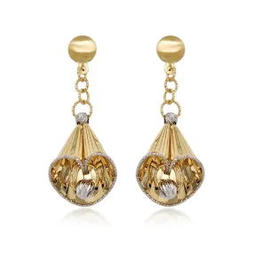 14K Gold Dangling Wrap Around Shape Diamond Cut  Earrings