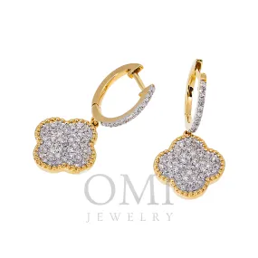 14K GOLD ROUND DIAMOND CLOVER HOOP EARRINGS 0.50 CTW