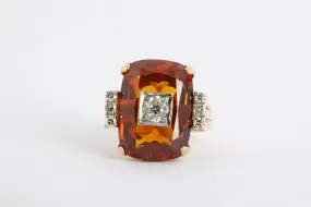 14k Yellow Gold 23.40tcw Amber 0.63tcw Diamond Ring Size 6 (10.42g.)