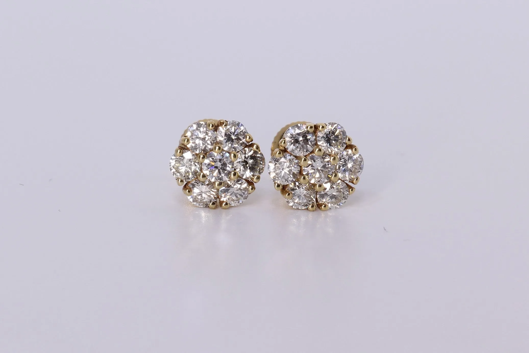 14K Yellow Gold Flower Cluster Earrings 1.50Ctw