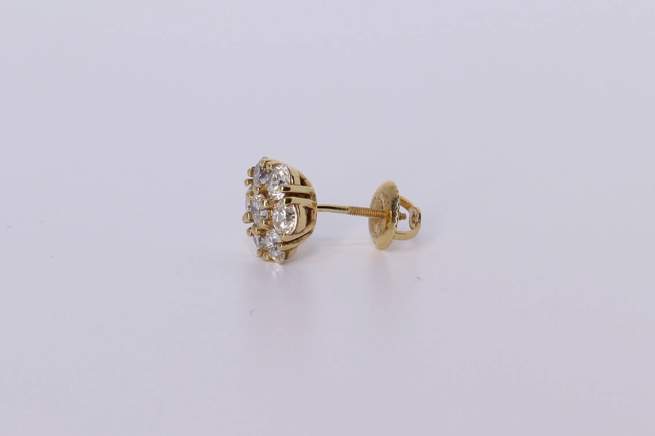 14K Yellow Gold Flower Cluster Earrings 1.50Ctw