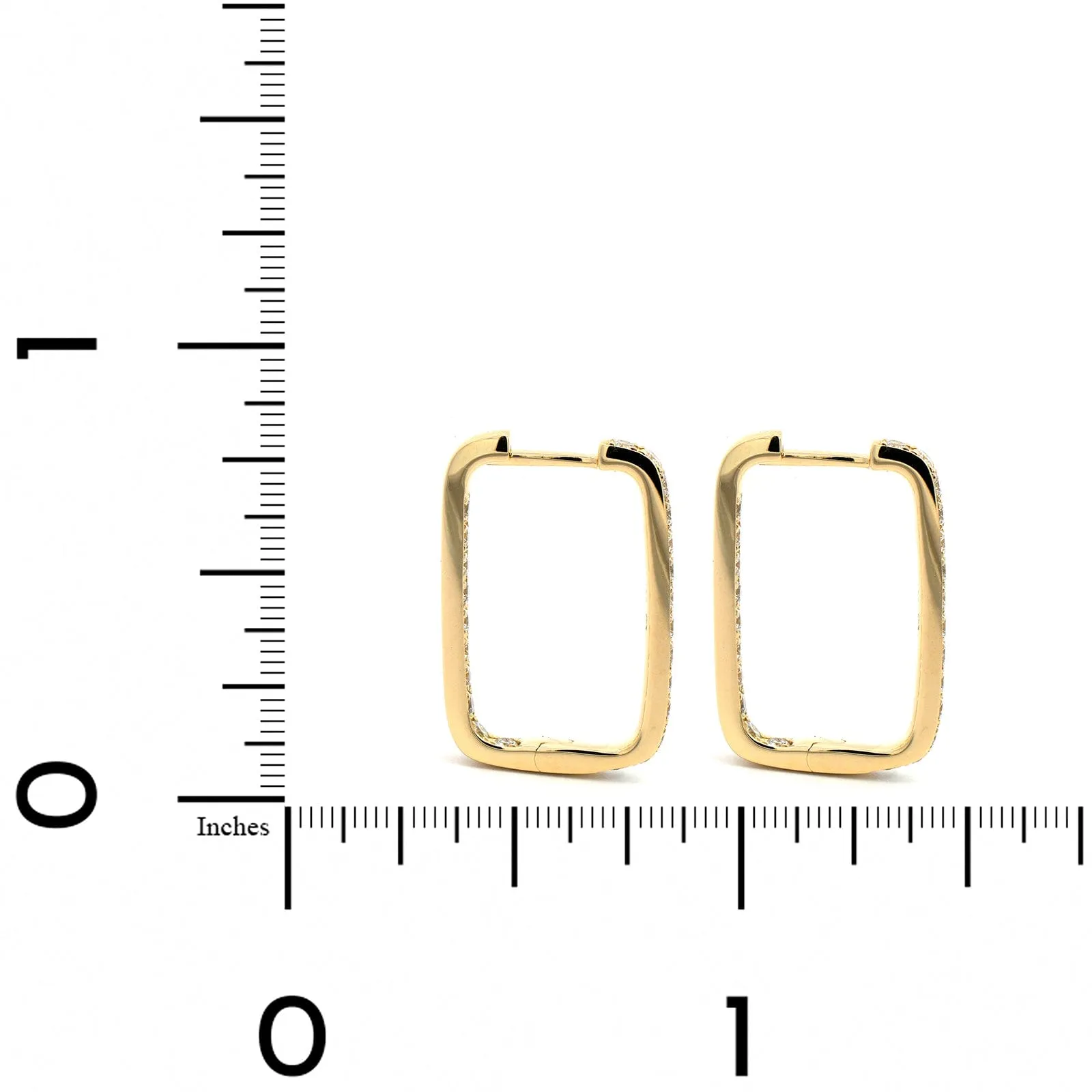 14K Yellow Gold Rectangular Diamond Hoop Earrings