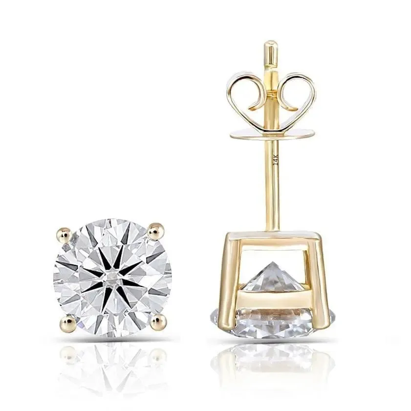 14k Yellow Gold Stud Moissanite Earrings 2ctw