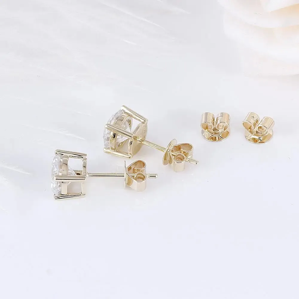 14k Yellow Gold Stud Moissanite Earrings 2ctw