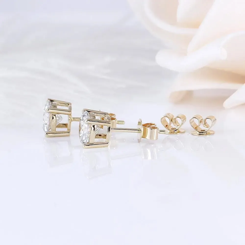 14k Yellow Gold Stud Moissanite Earrings 2ctw