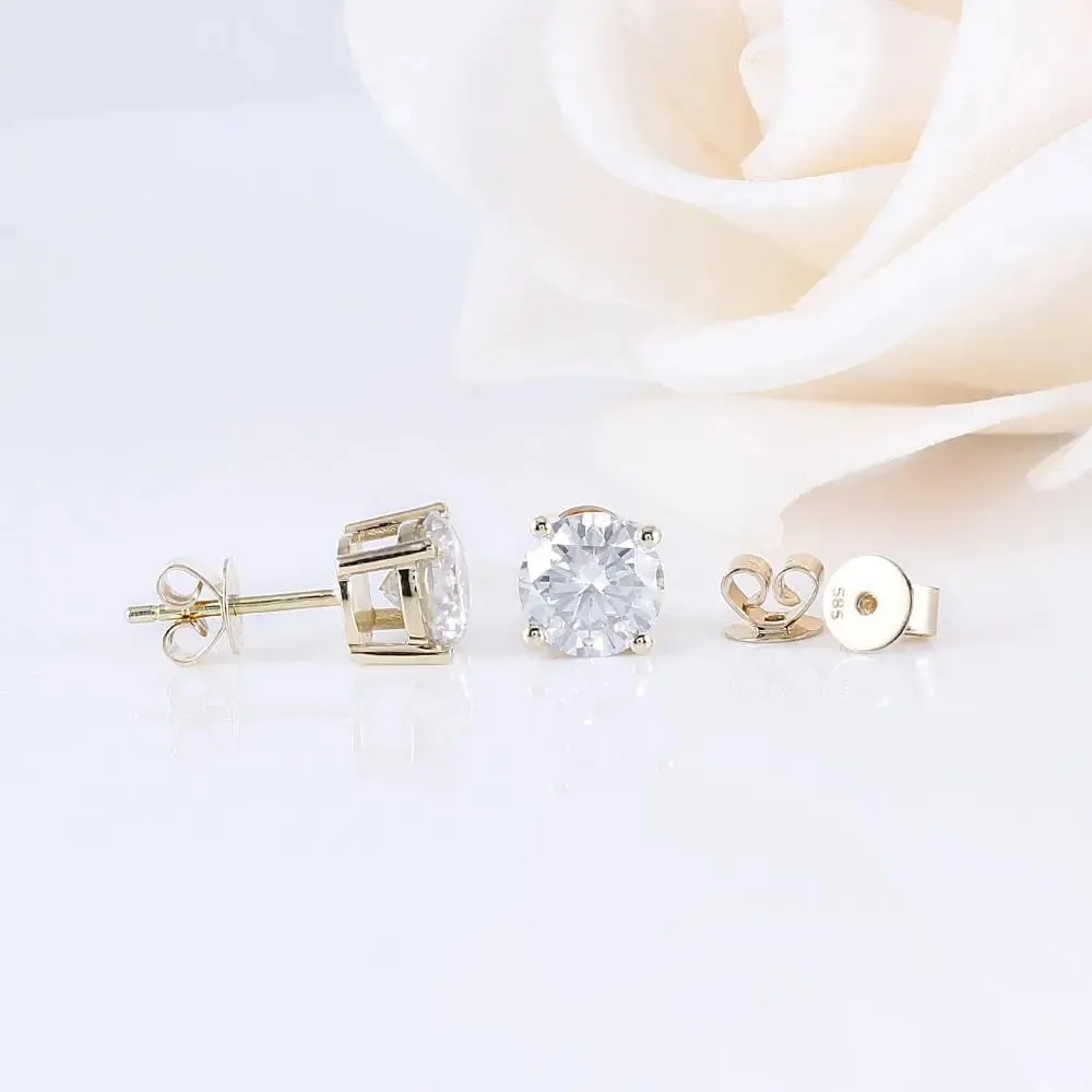 14k Yellow Gold Stud Moissanite Earrings 2ctw