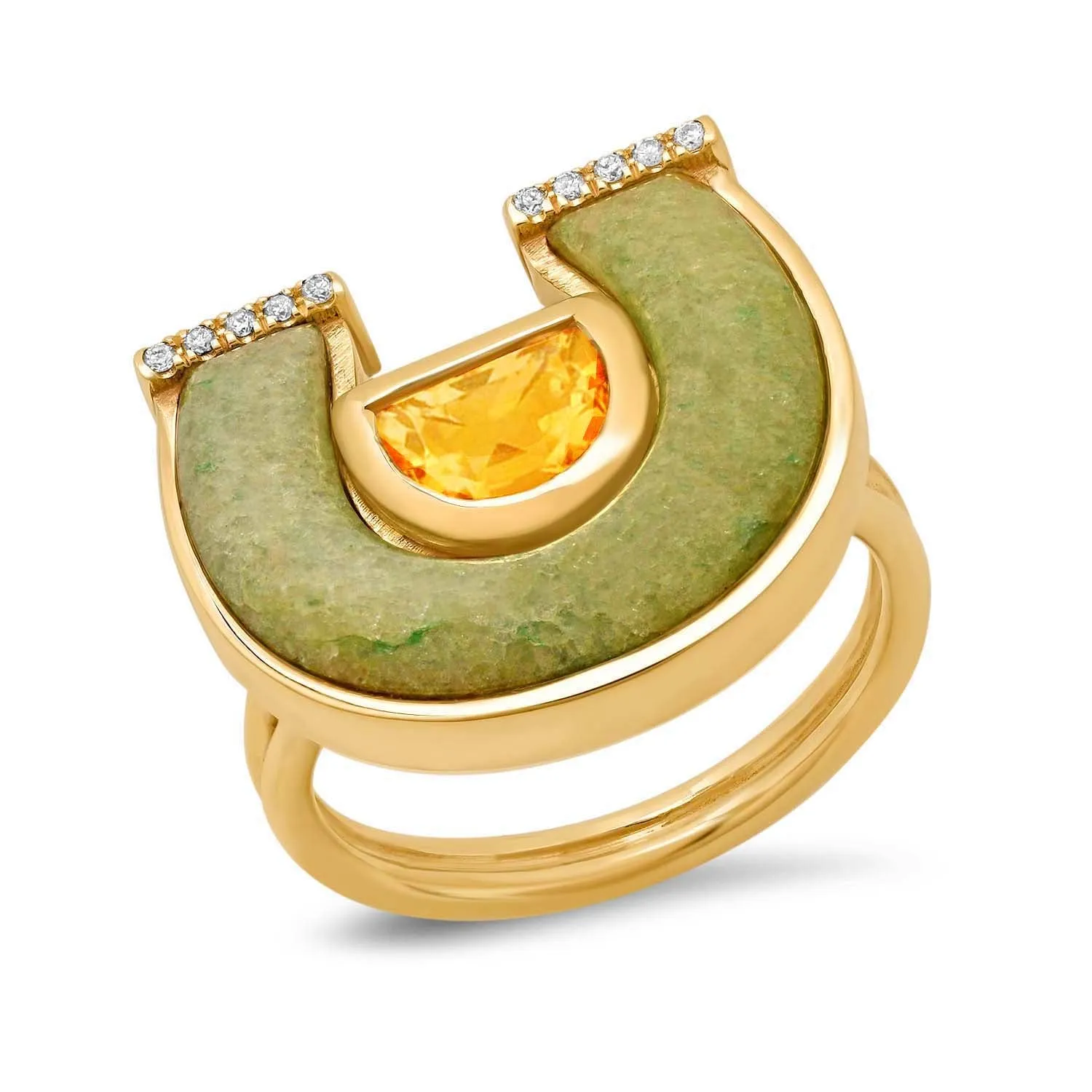 14K YG Citrine, Aventurine and Diamond Horseshoe Ring