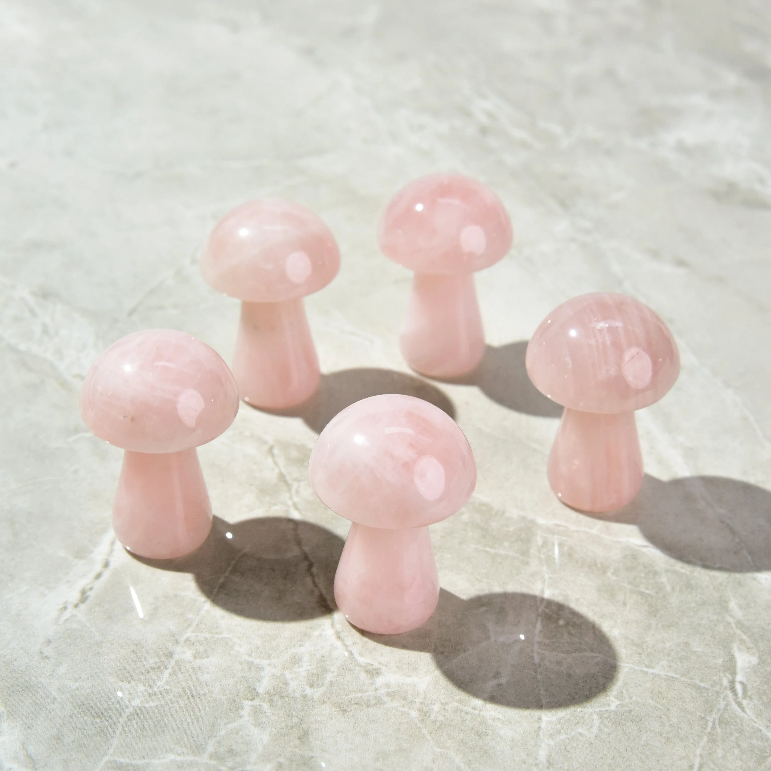 2 Rose Quartz Mushroom Natural Gemstone Carving