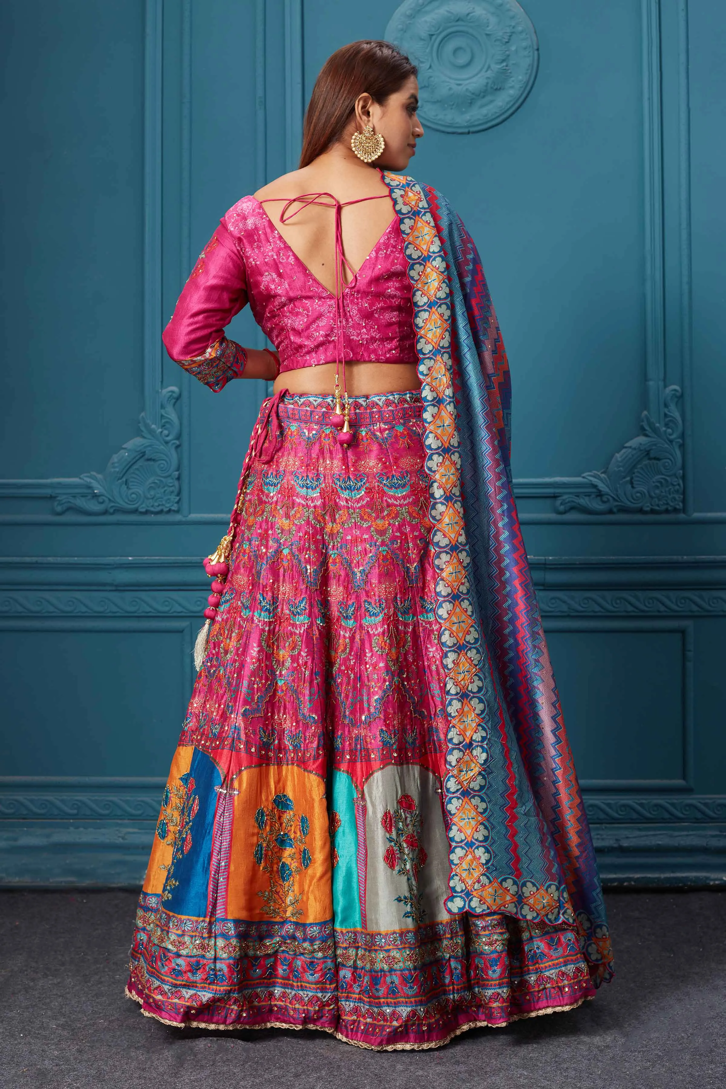 310039 Pink Multicolored Printed Lehenga with Dupatta