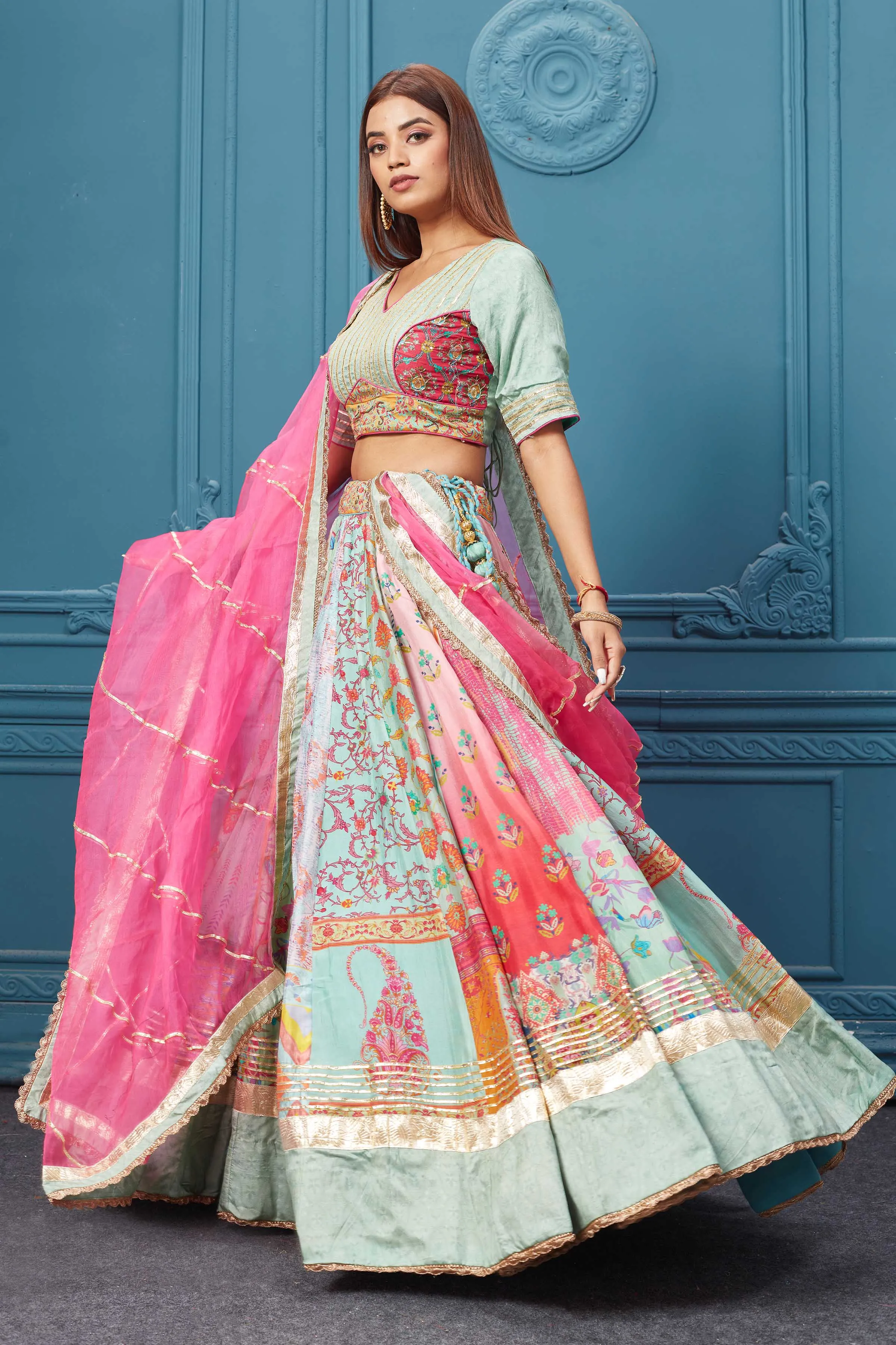 310043 Multicolor Lehenga With Gotta Patti Work