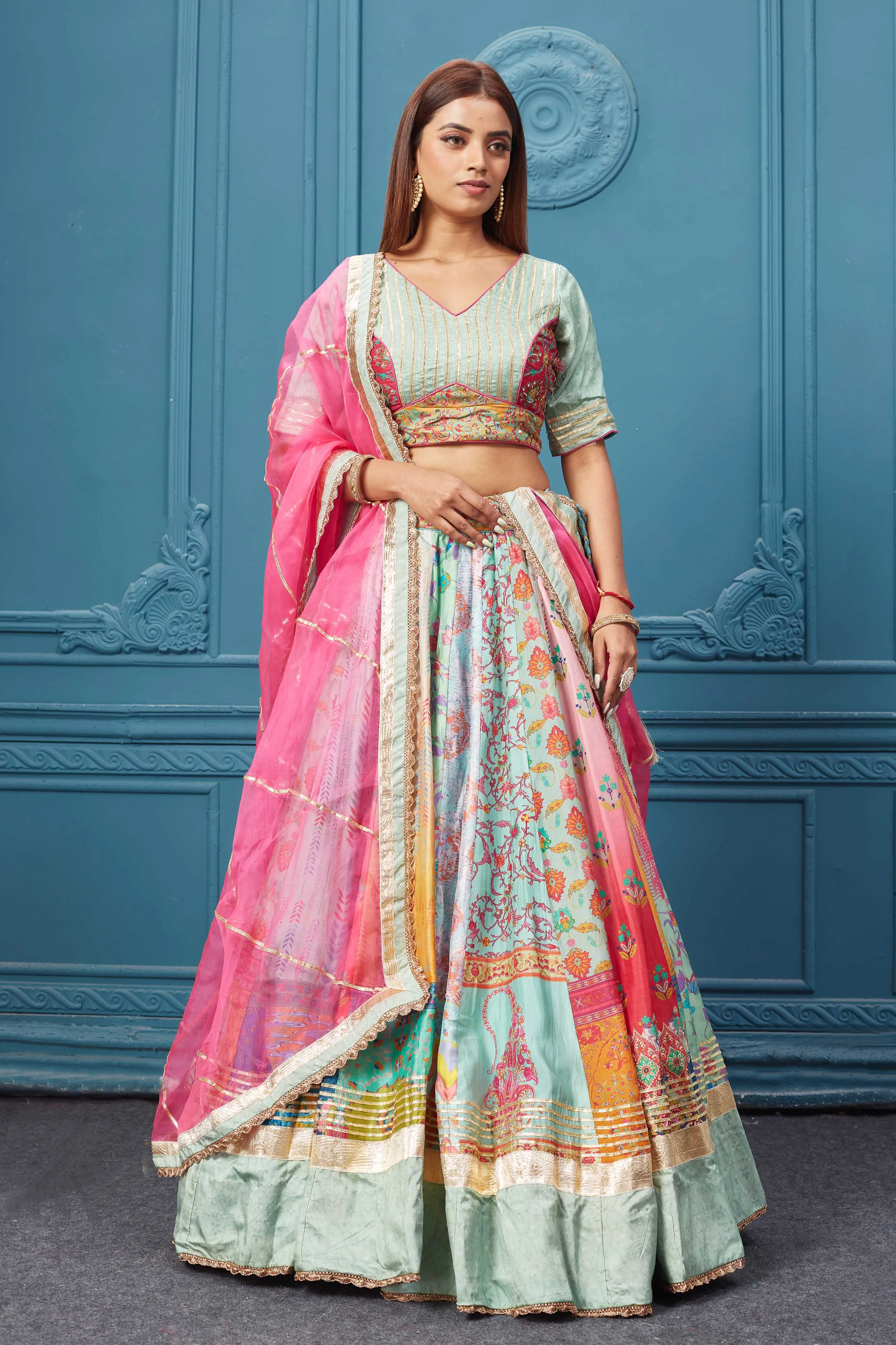 310043 Multicolor Lehenga With Gotta Patti Work