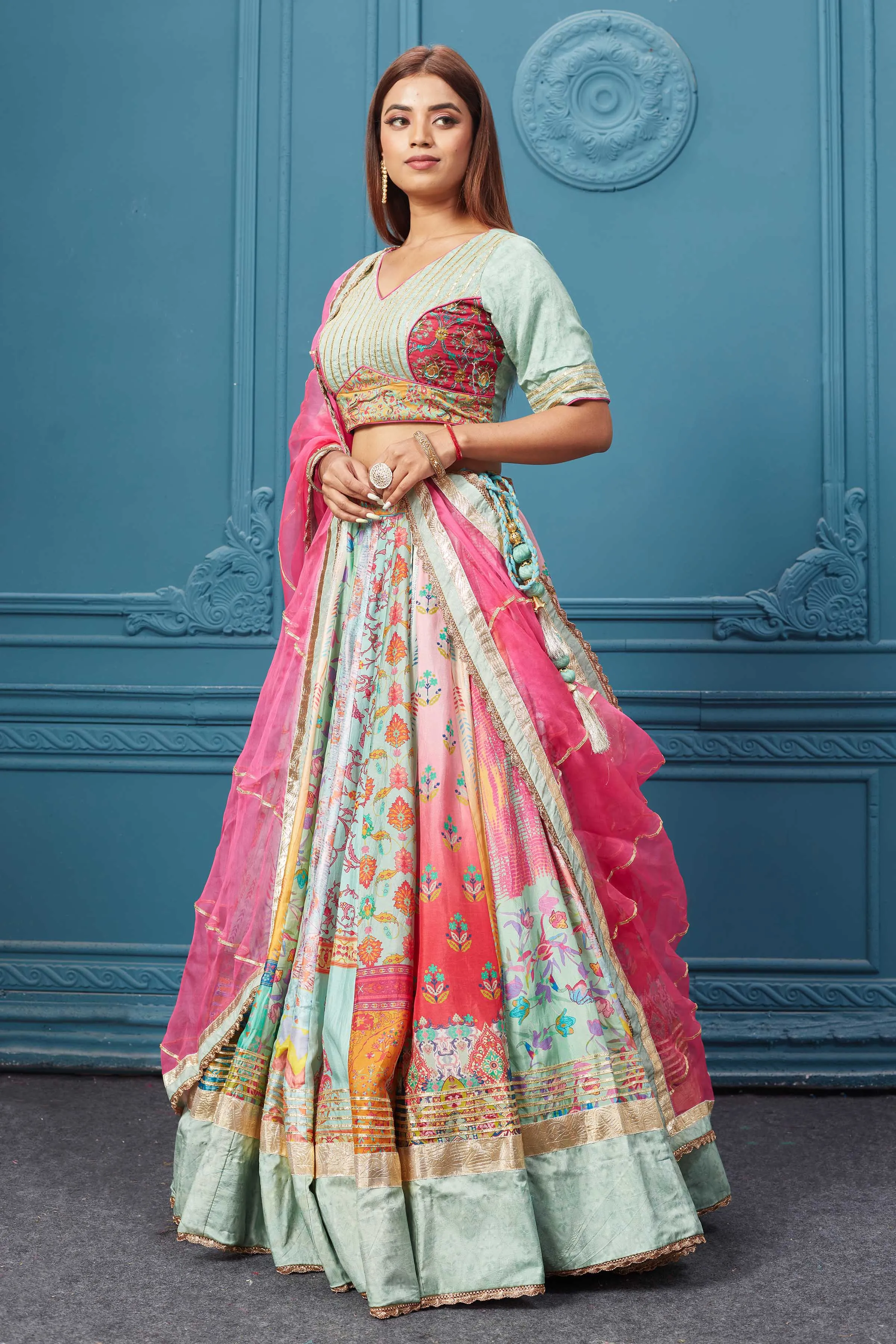 310043 Multicolor Lehenga With Gotta Patti Work