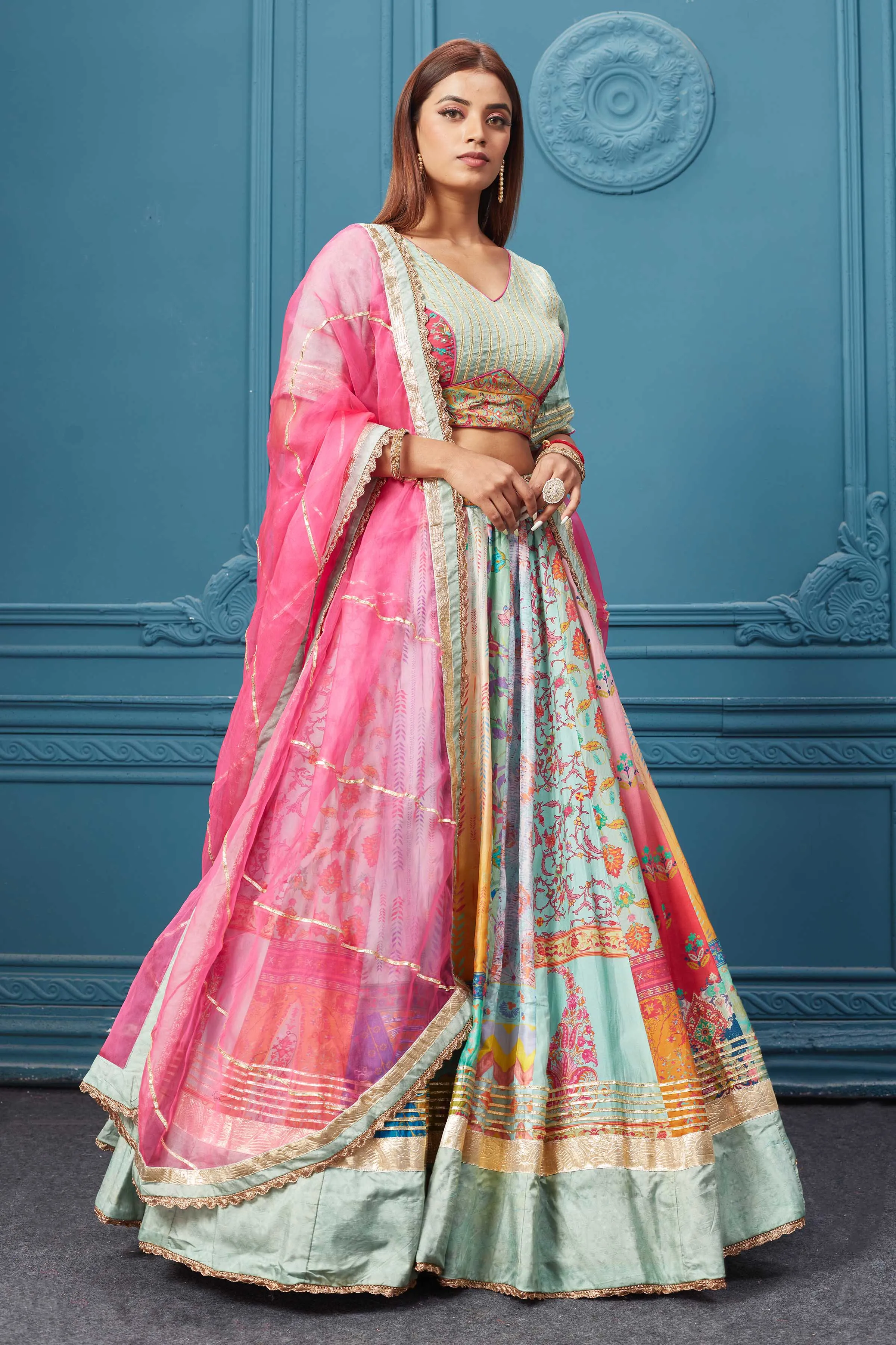 310043 Multicolor Lehenga With Gotta Patti Work