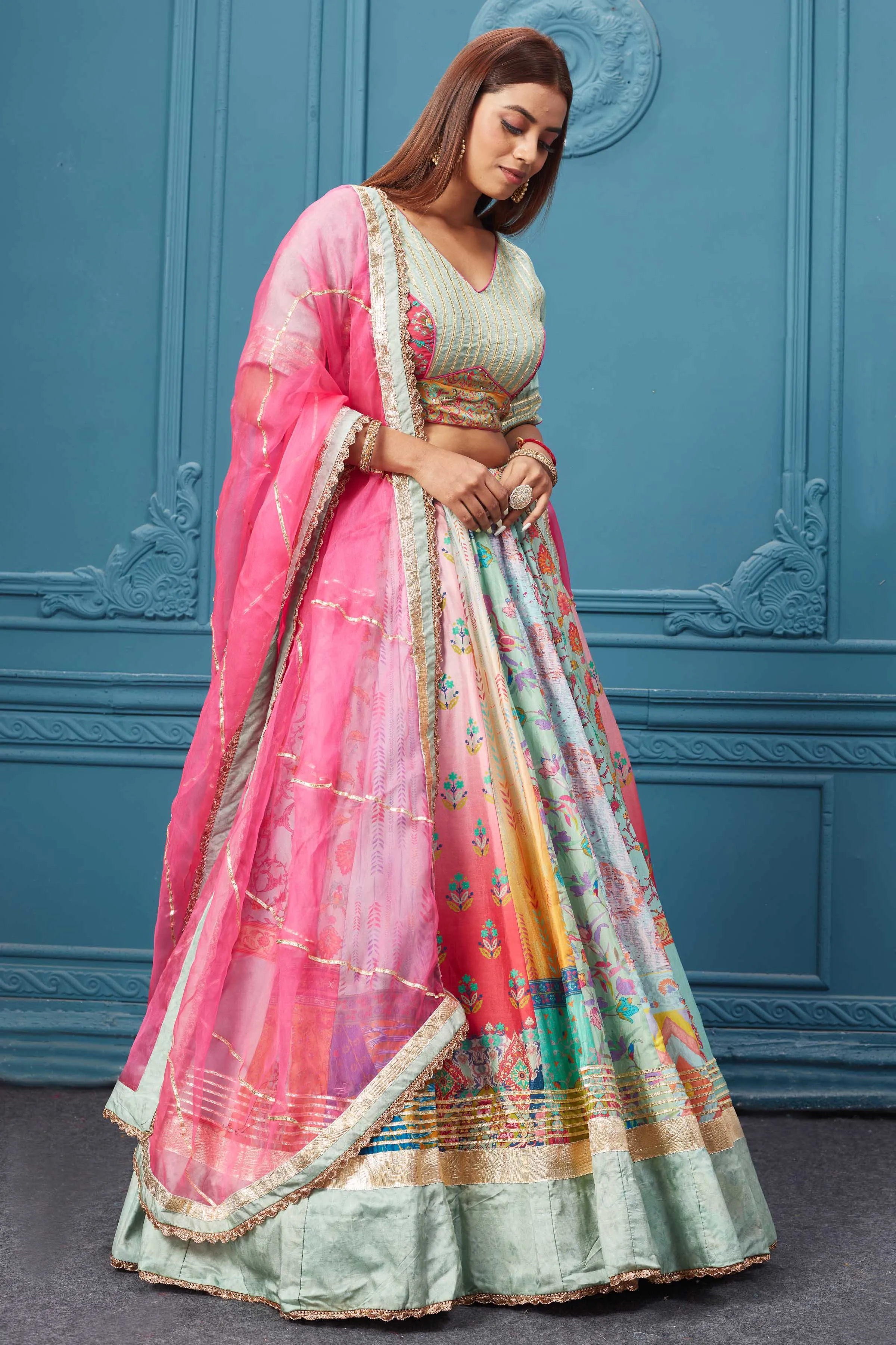 310043 Multicolor Lehenga With Gotta Patti Work