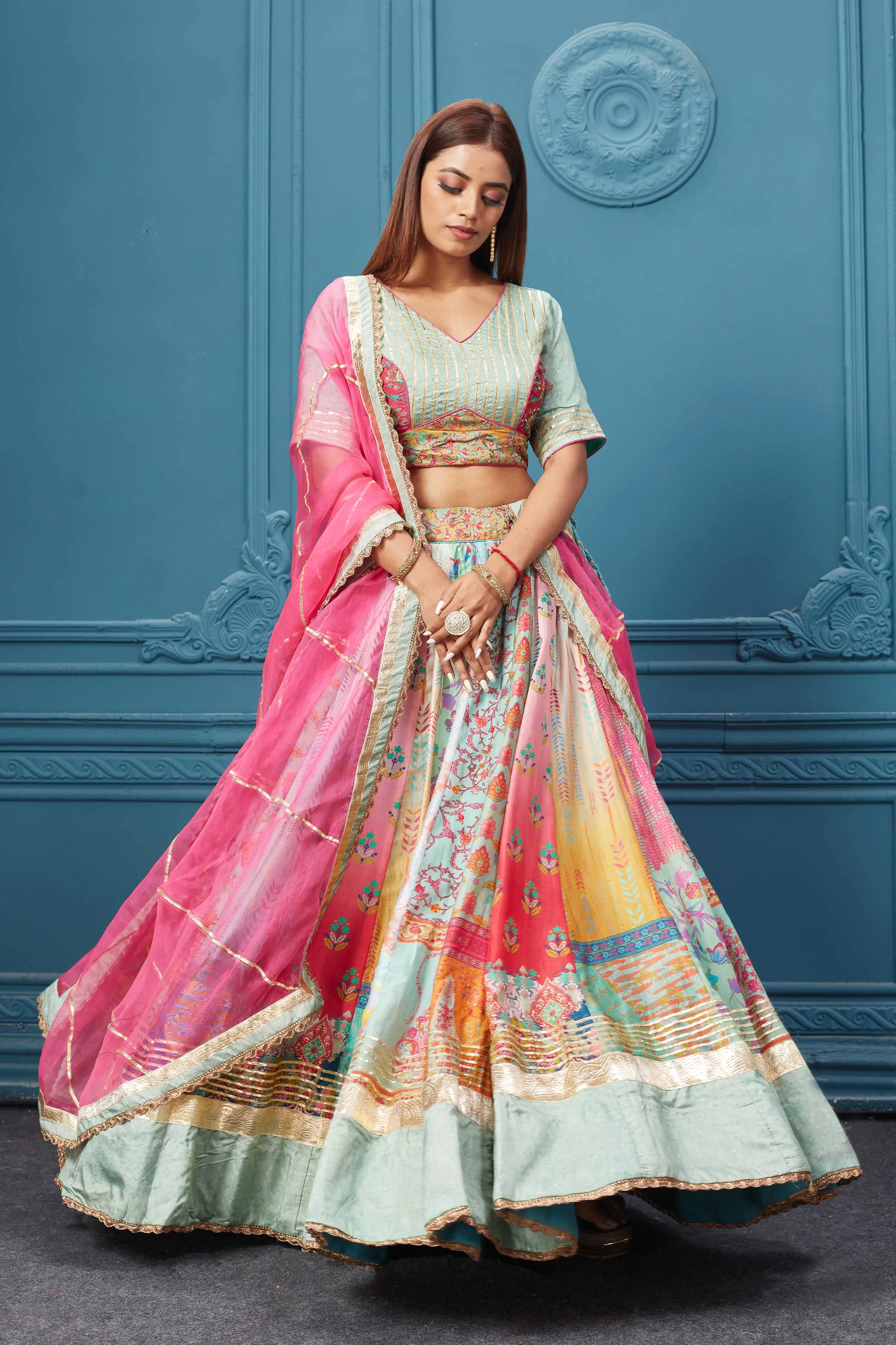 310043 Multicolor Lehenga With Gotta Patti Work