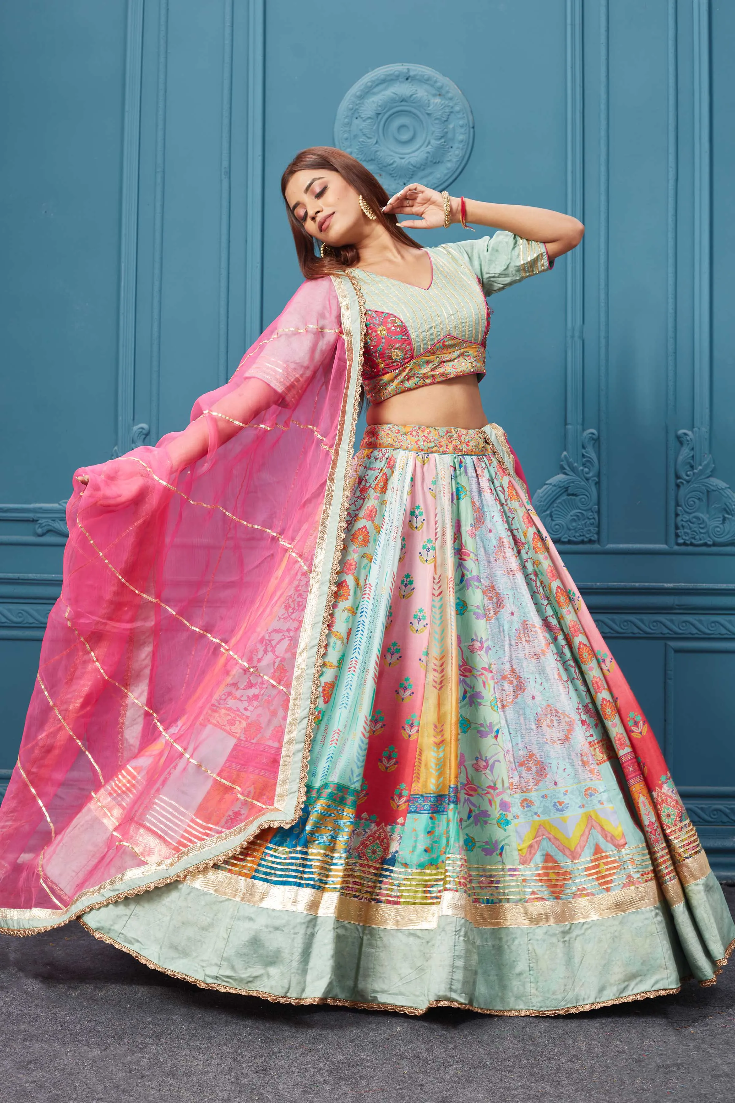 310043 Multicolor Lehenga With Gotta Patti Work