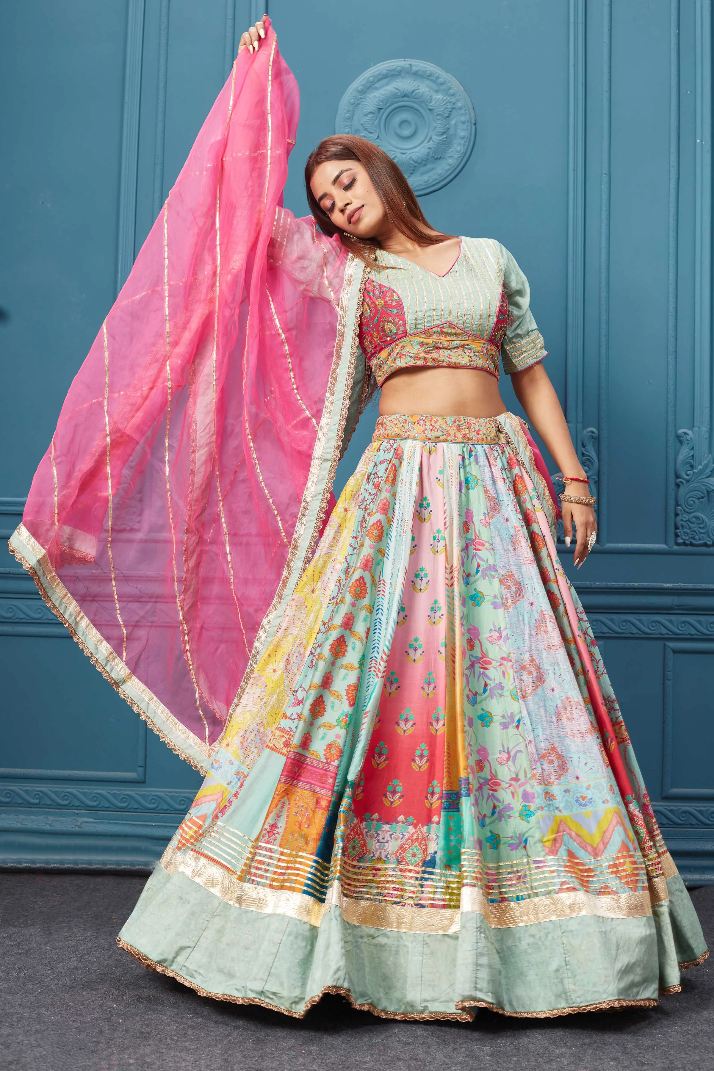 310043 Multicolor Lehenga With Gotta Patti Work