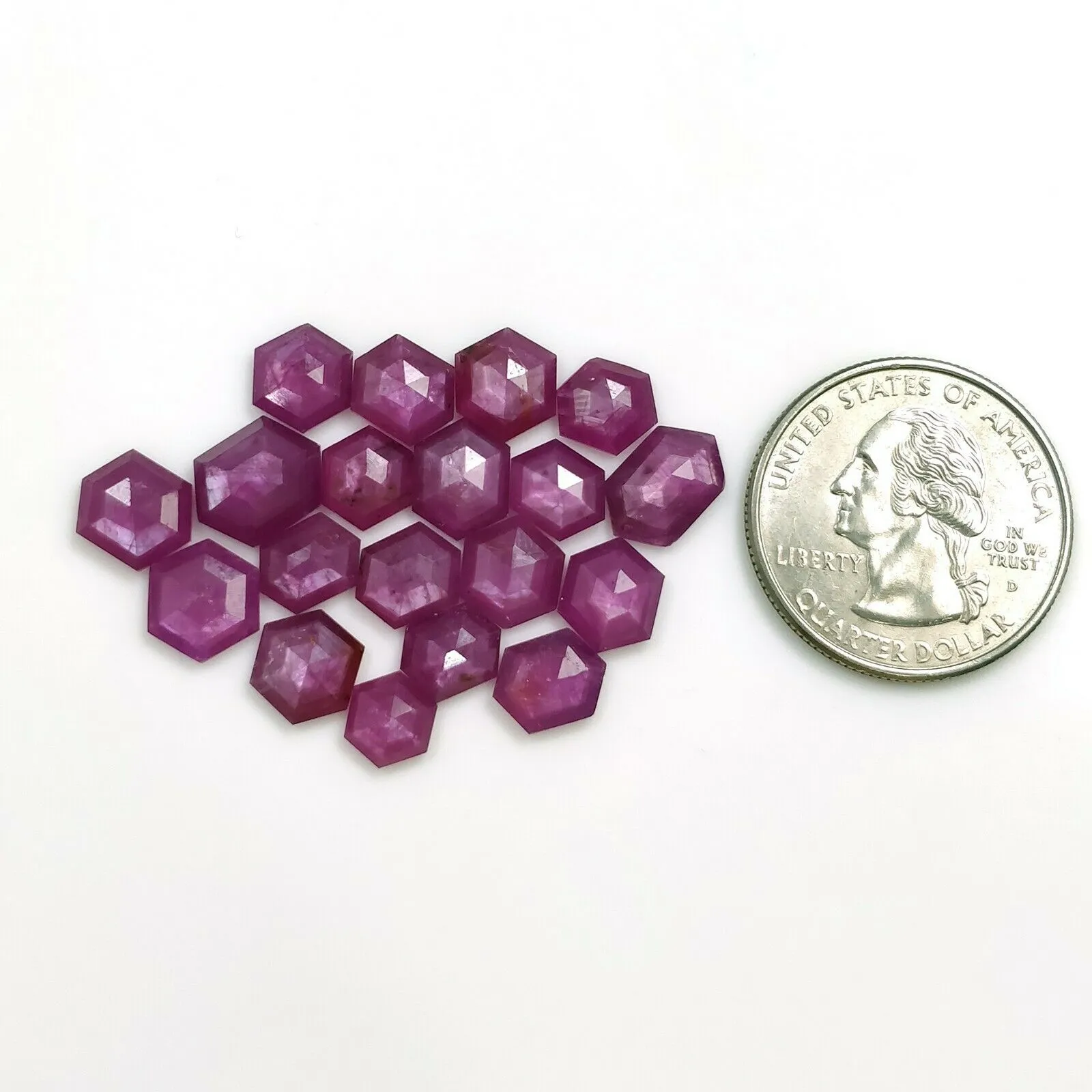 34.45cts Natural Untreated Raspberry Sheen PINK SAPPHIRE Gemstone September Birthstone Step Cut Hexagon Shape 8*6mm - 11*7mm 19pcs For Jewelry