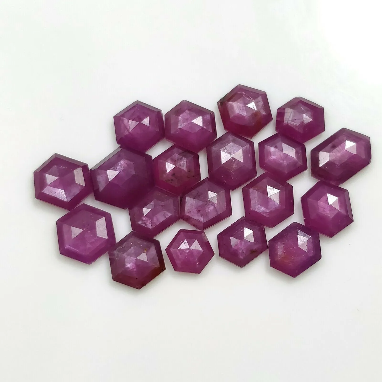 34.45cts Natural Untreated Raspberry Sheen PINK SAPPHIRE Gemstone September Birthstone Step Cut Hexagon Shape 8*6mm - 11*7mm 19pcs For Jewelry