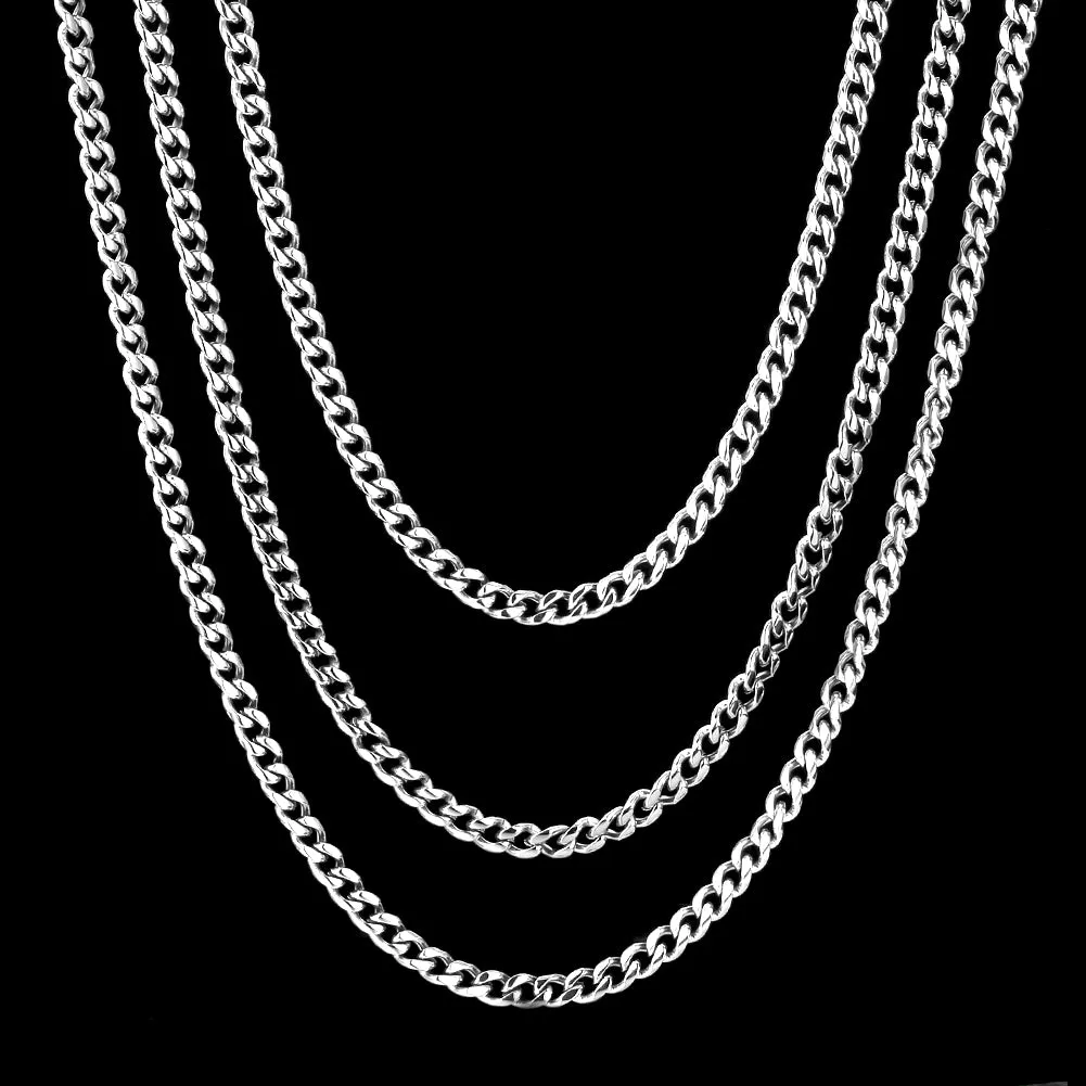 4mm Miami Cuban Link Chain Set in White Gold for Men's Necklace KRKC