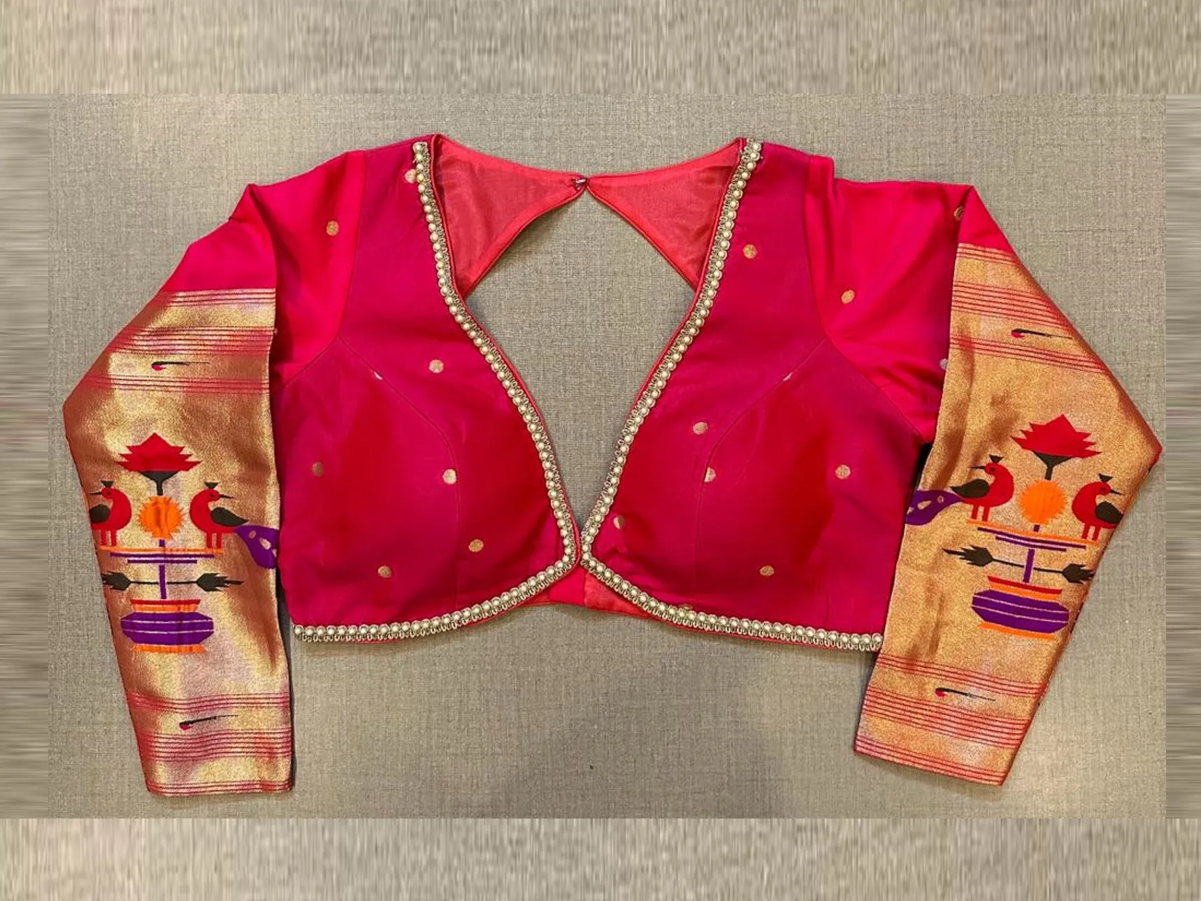 50V364-RO Dark Pink Paithani Full Sleeves Saree Blouse