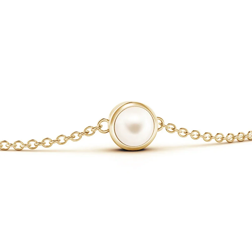 6mm Bezel-Set  Freshwater Cultured Pearl Bracelet