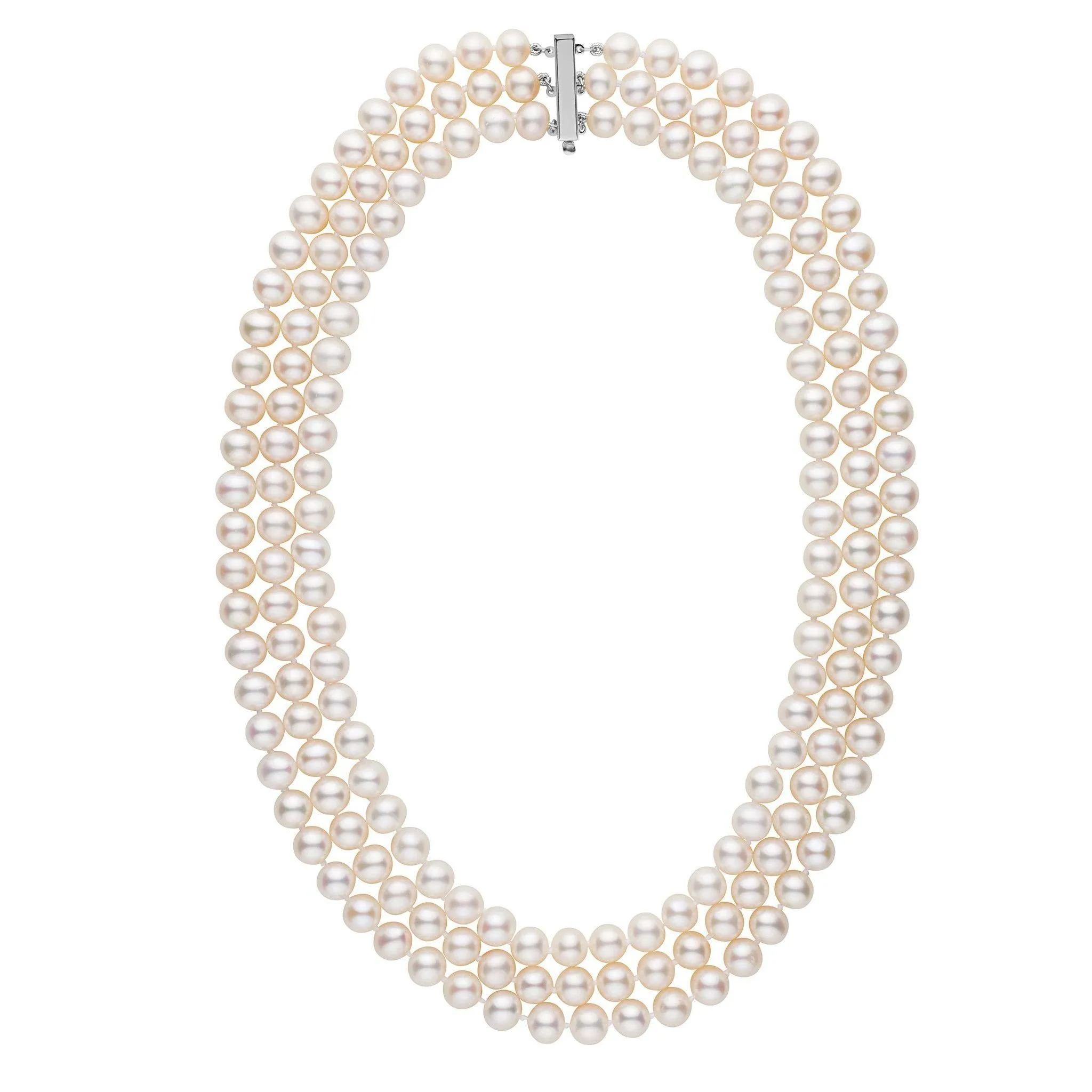 7.5-8.0 mm Triple-Strand AA  White Freshwater Cultured Pearl Necklace