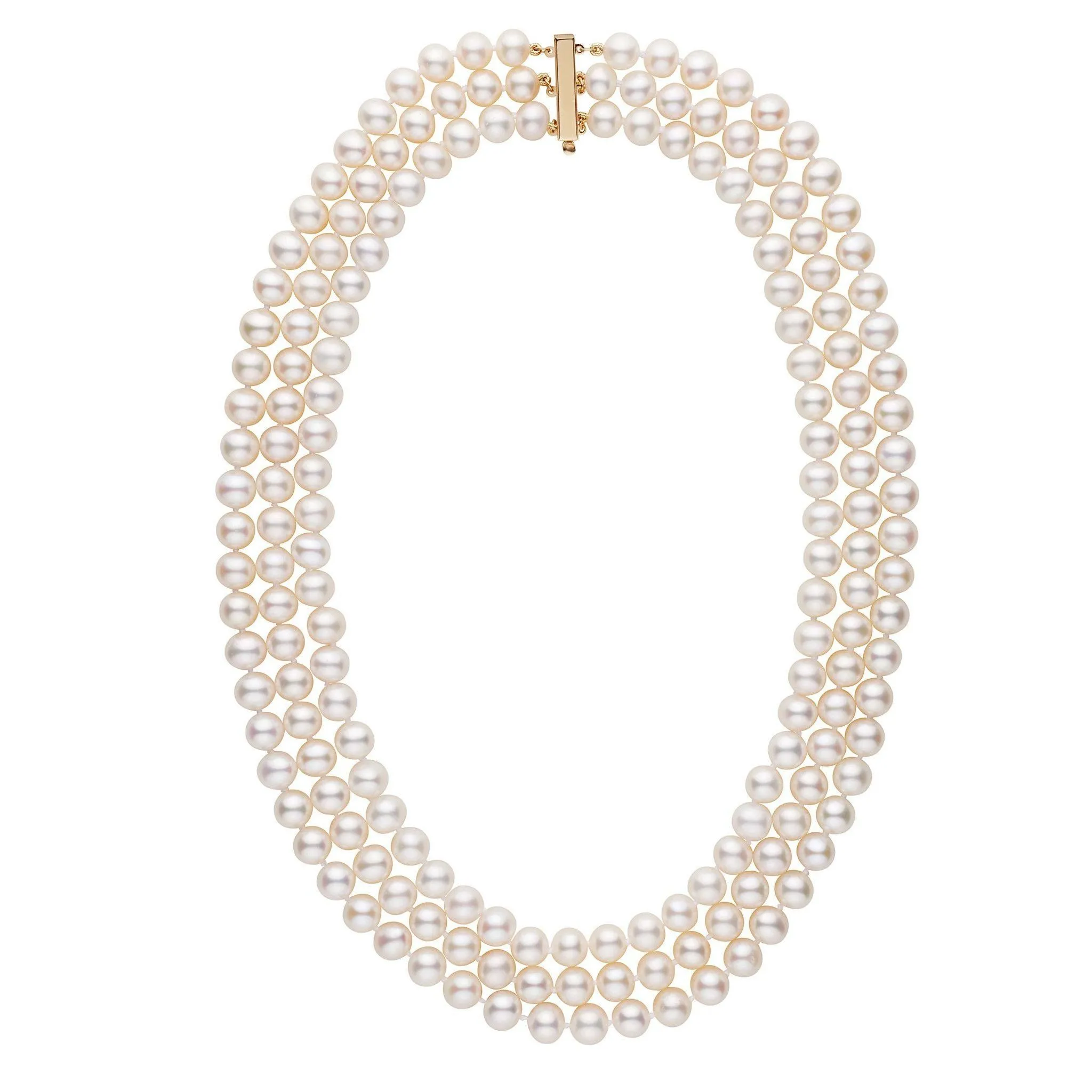 7.5-8.0 mm Triple-Strand AA  White Freshwater Cultured Pearl Necklace