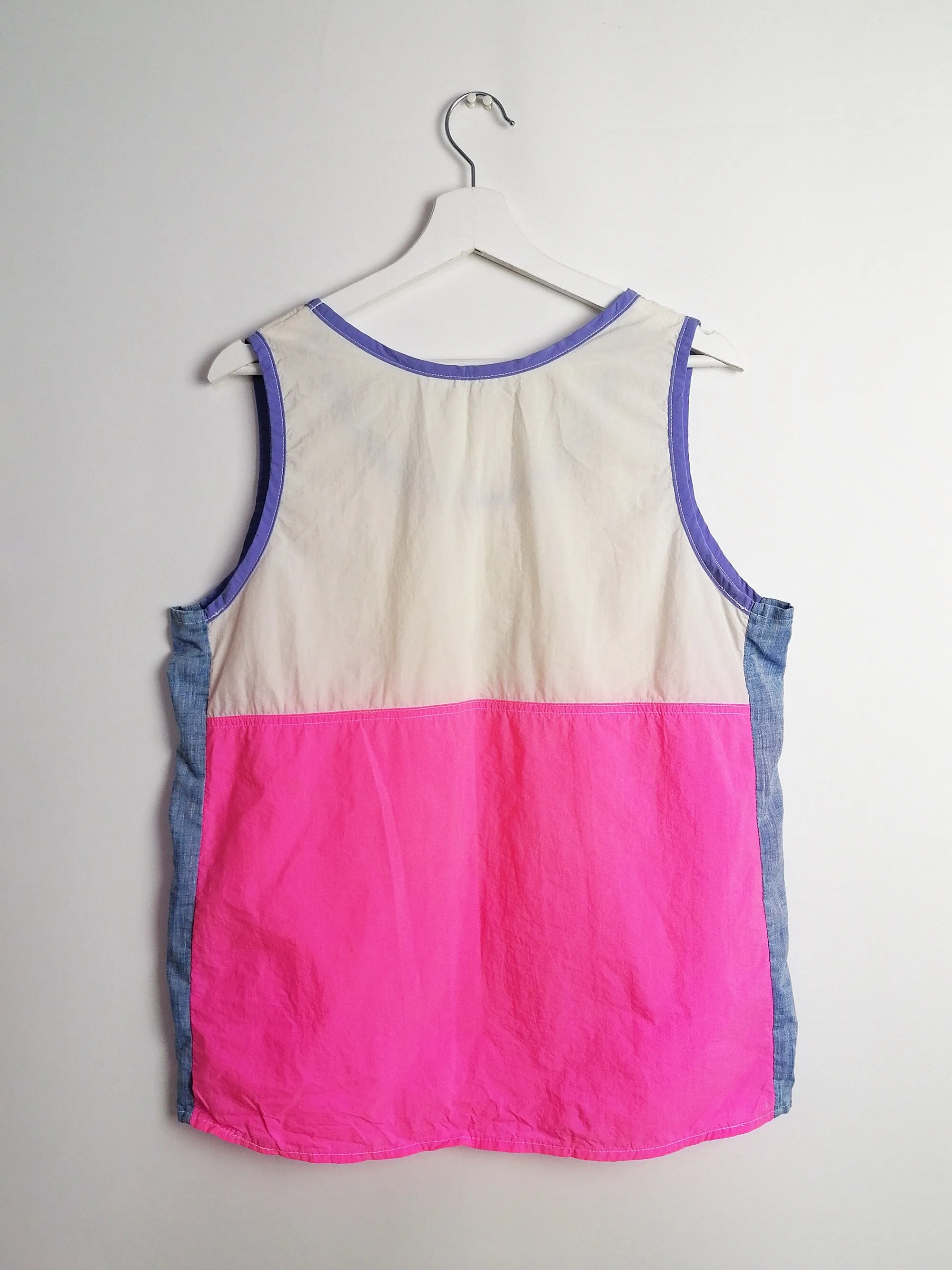 80's Vest Top Pink and White