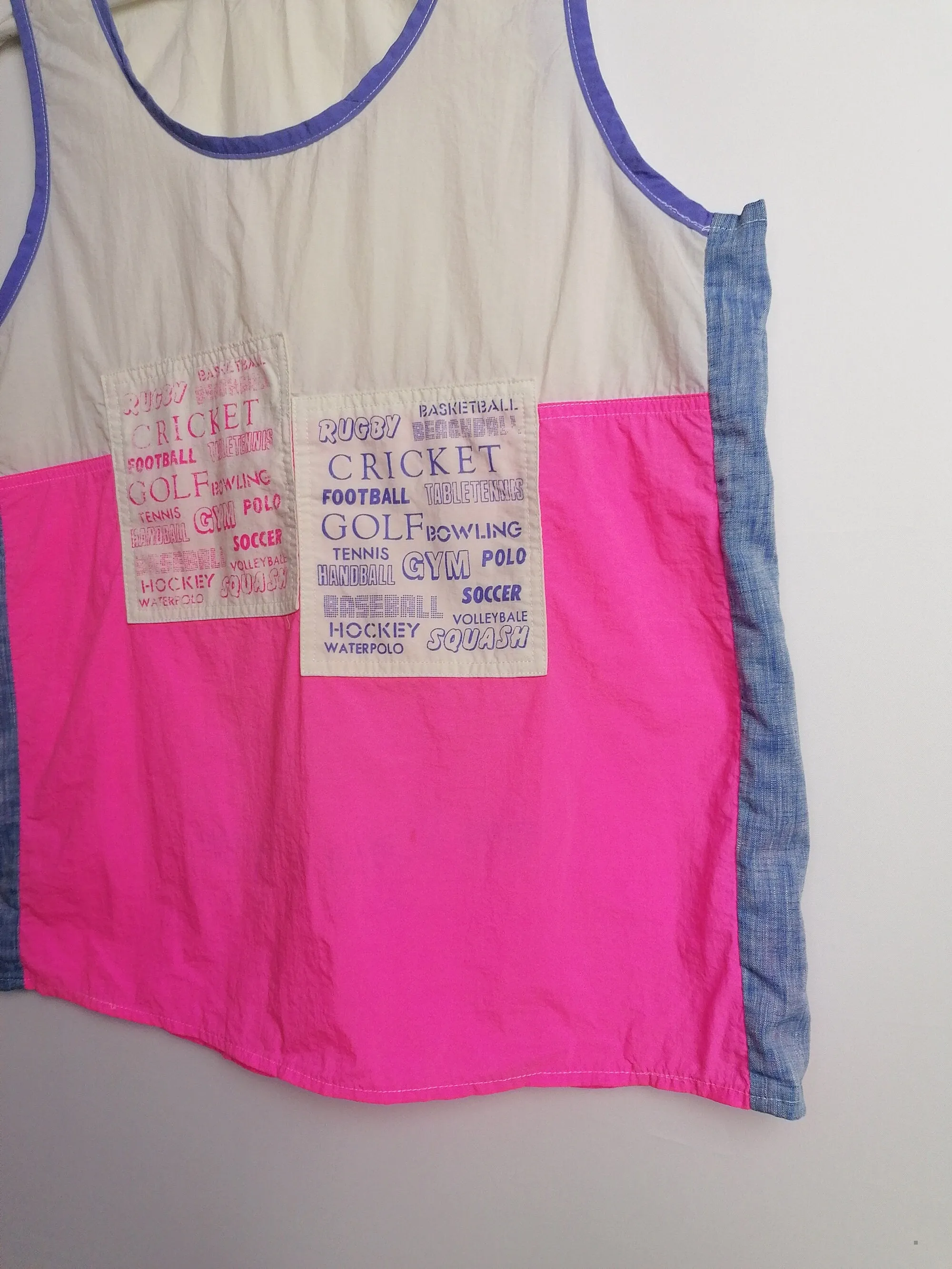 80's Vest Top Pink and White