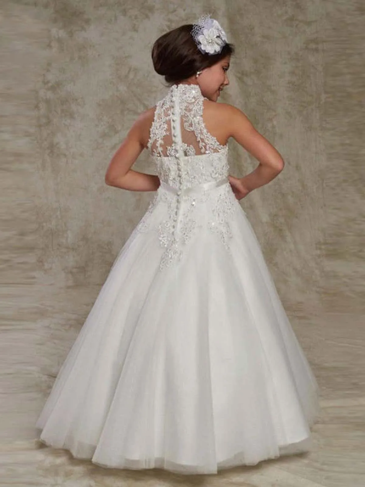 A Little Duchess Hi Neck Embellished Flower Girl Gown