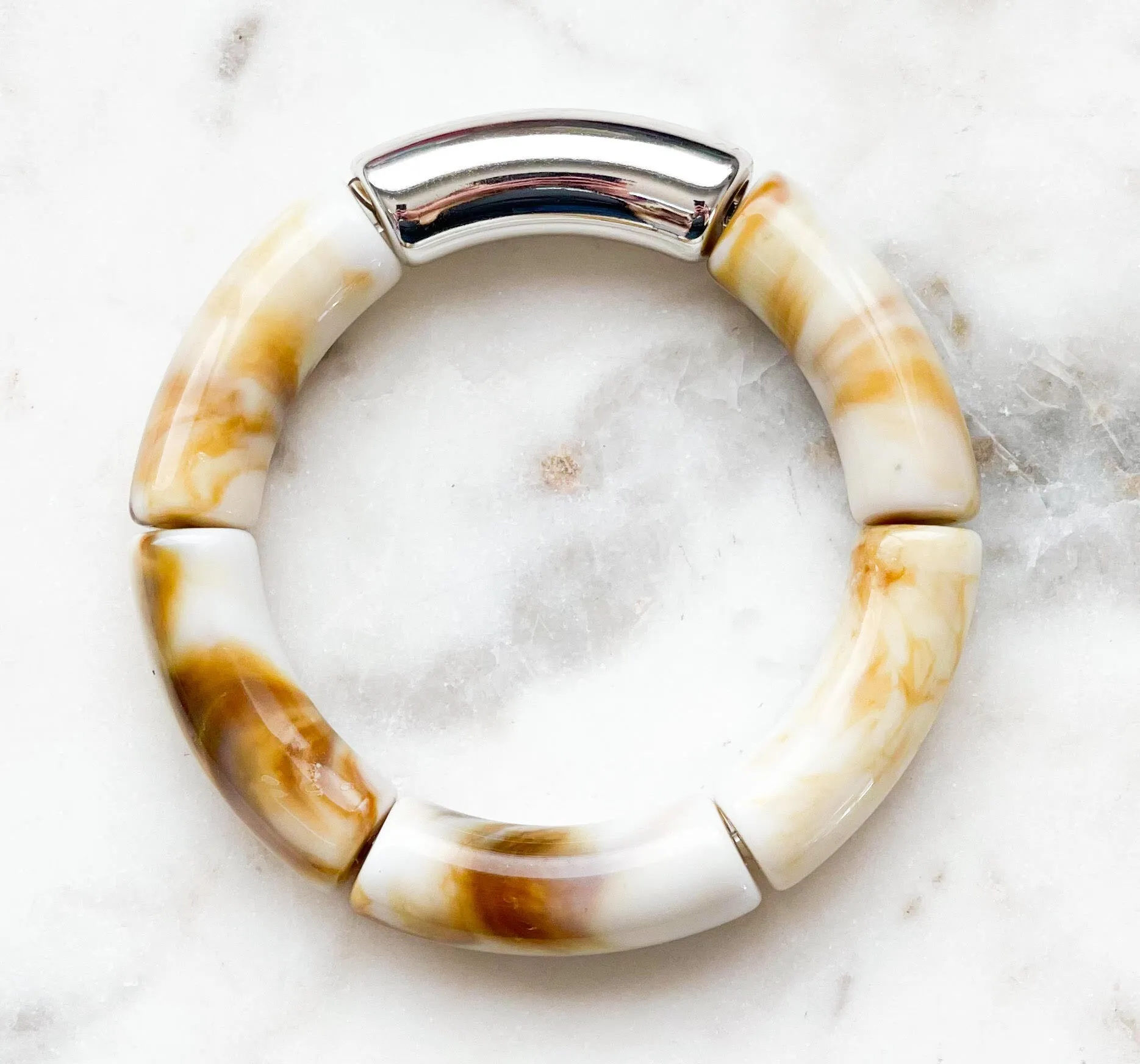 Acrylic Bamboo Bangle Bracelet Marbled Tan