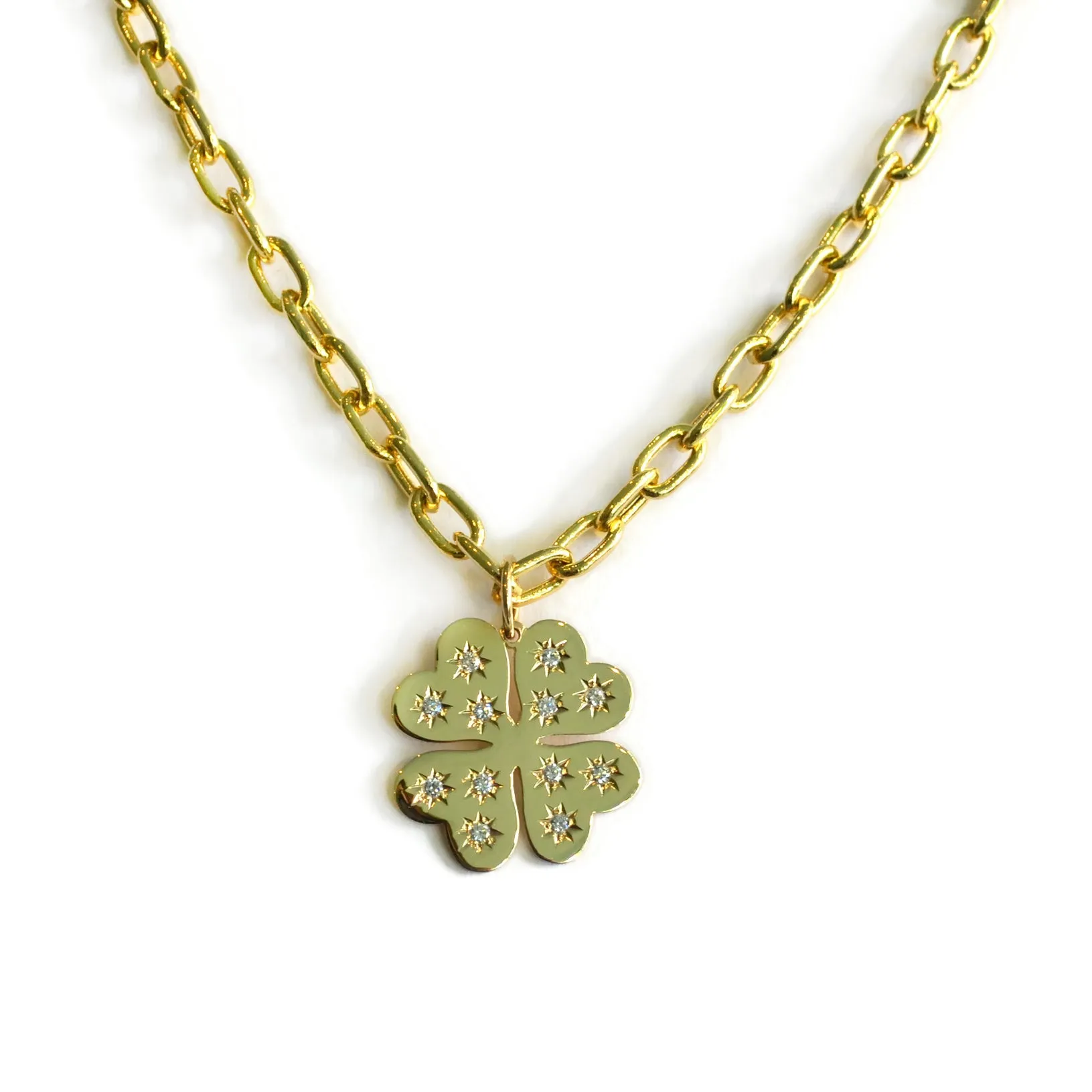 AFJ Gold Collection - Clover Pendant With Diamonds, Yellow Gold