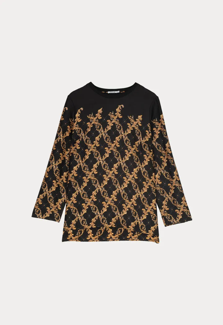 Allover Printed Contrast Classic Blouse