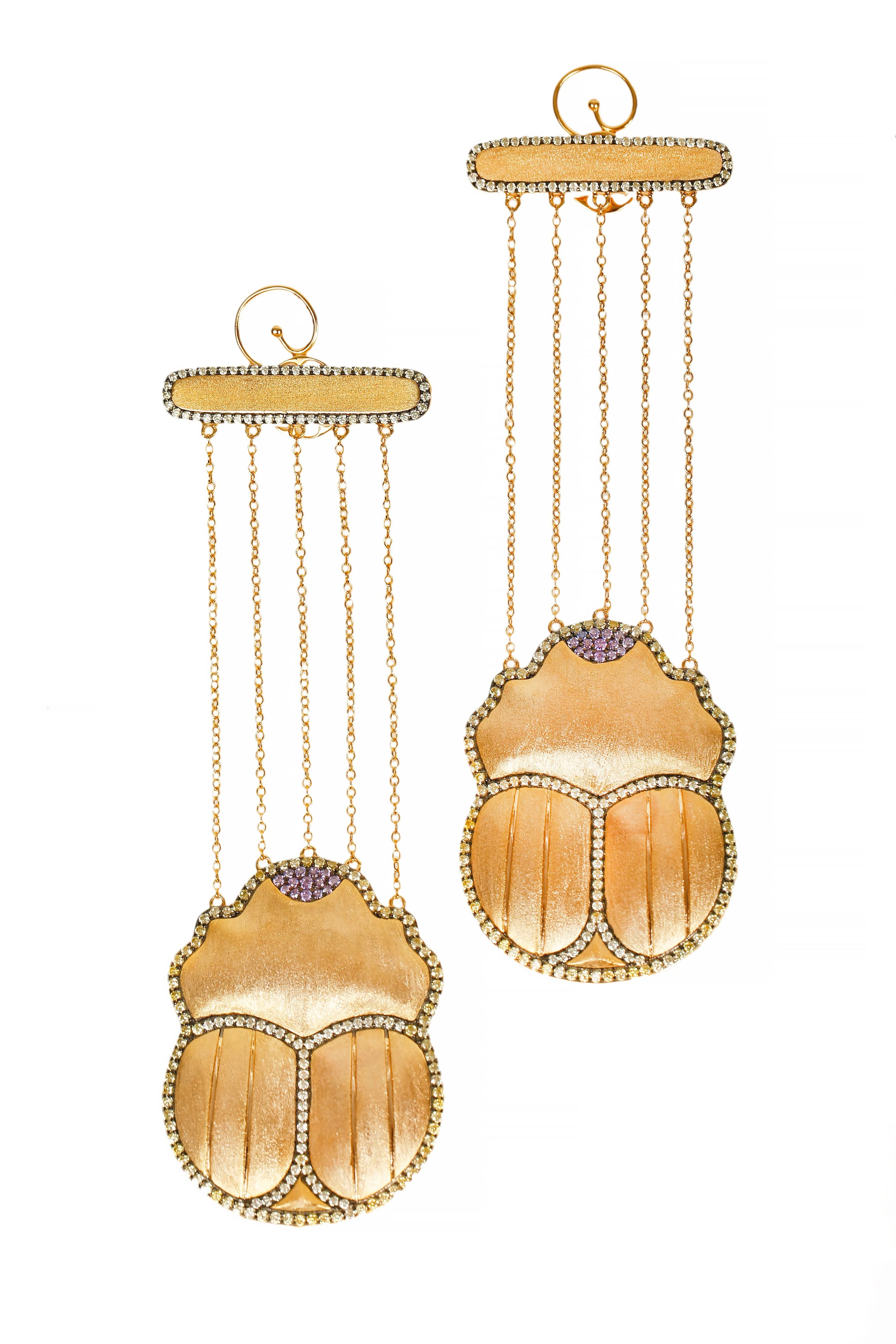 AMMANII Scarab Statement Drop Earrings in Vermeil Gold