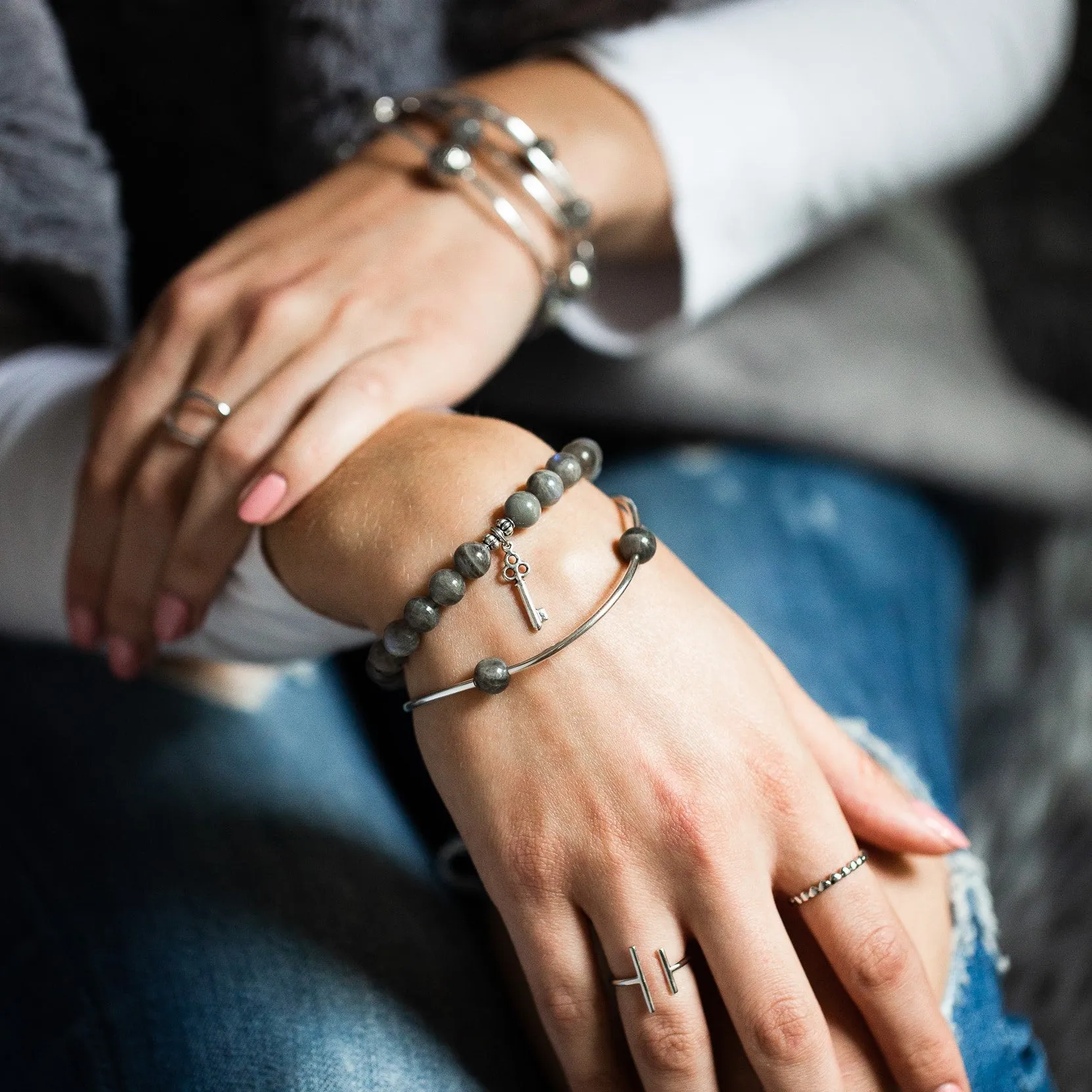 Angel Wing | Stone Beaded Charm Bracelet | Sodalite