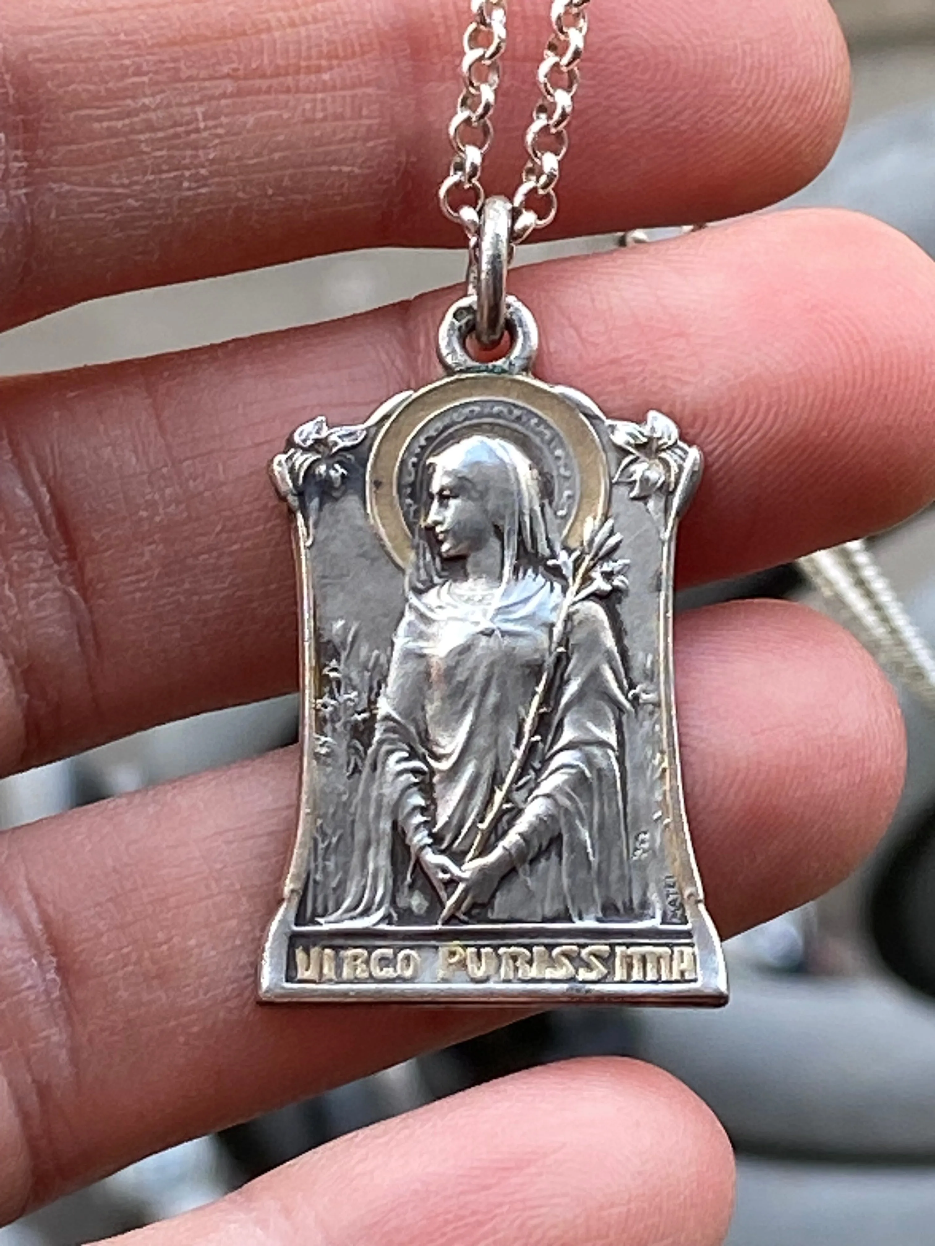 Antique French Mother Mary Medal Pendant