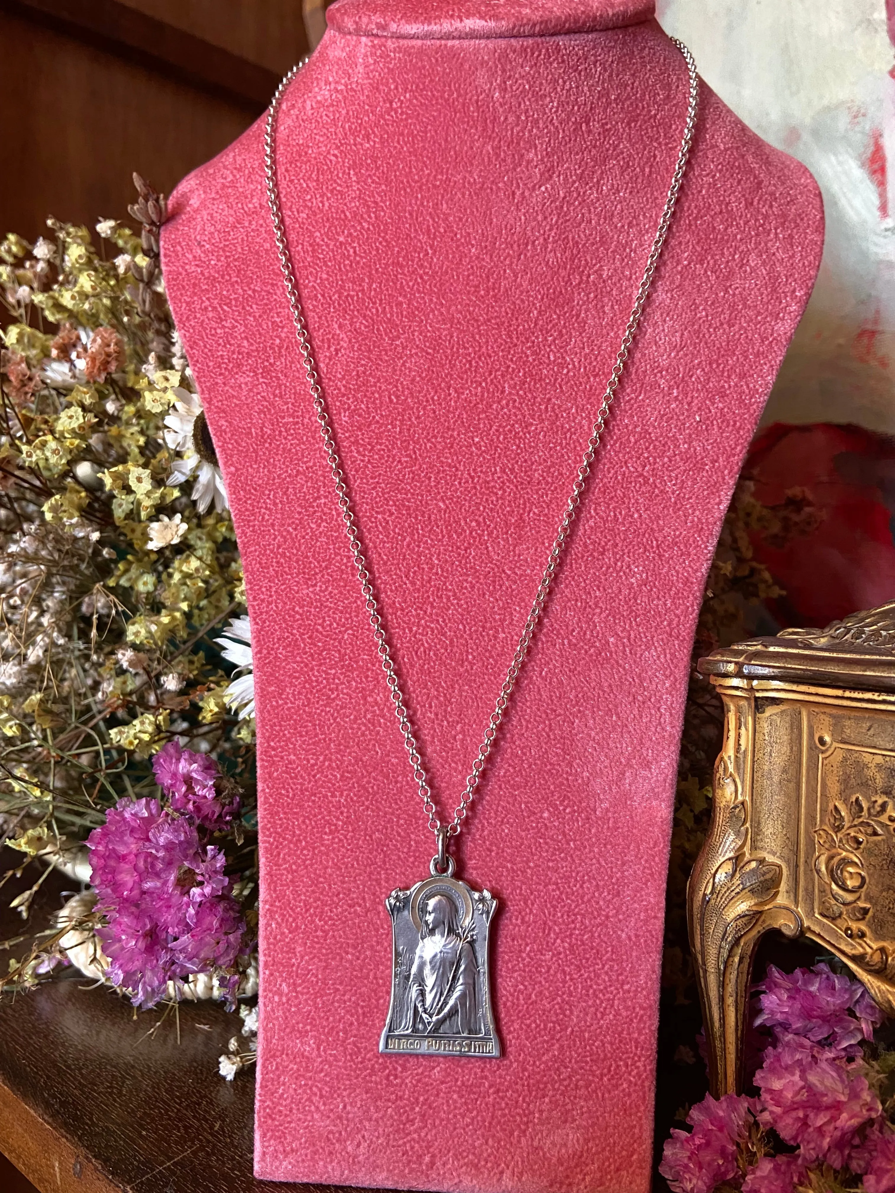 Antique French Mother Mary Medal Pendant