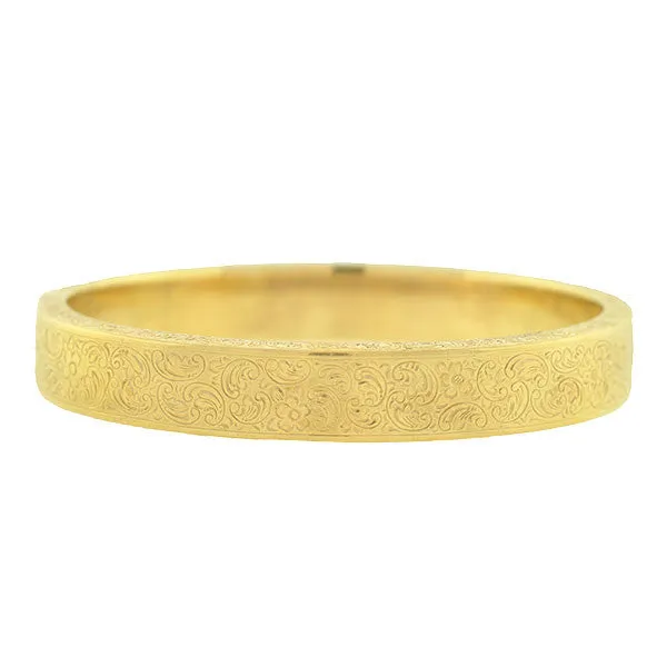 Art Deco 14kt Etched Gold Hinged Bangle Bracelet