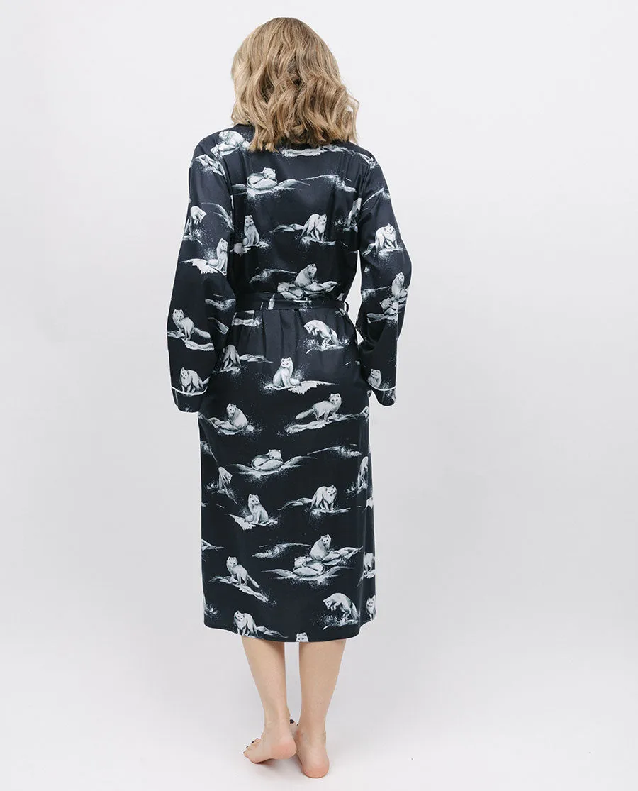 Atlas Arctic Fox Print Long Dressing Gown