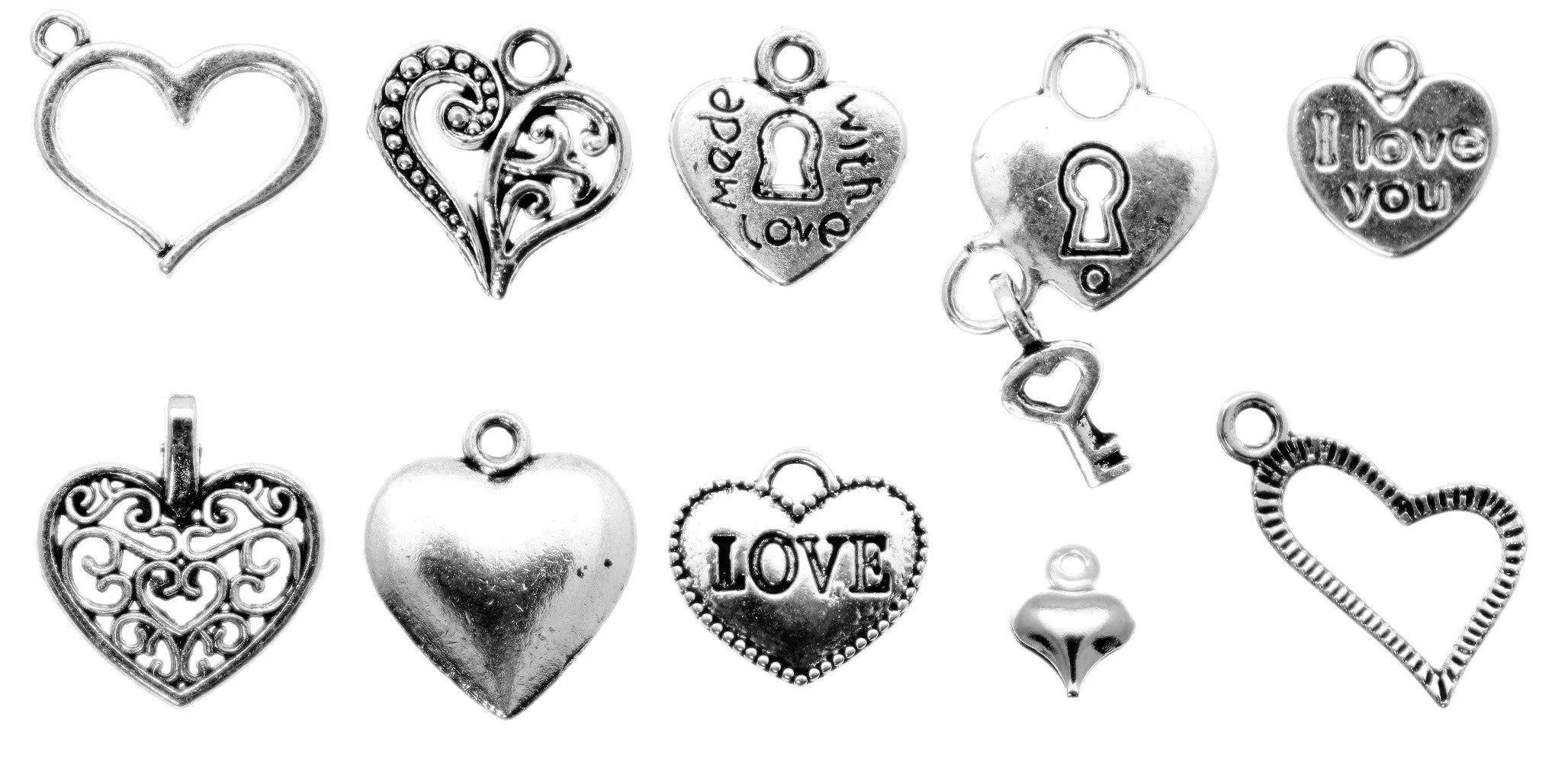 AVBeads Bulk Charms Mixed Charms Heart Charms Silver Metal Charms 1208 100pcs