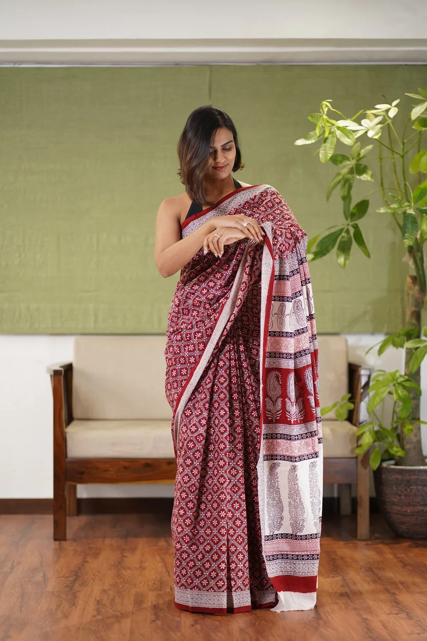 Bagh Hand Block Printed Cotton Saree