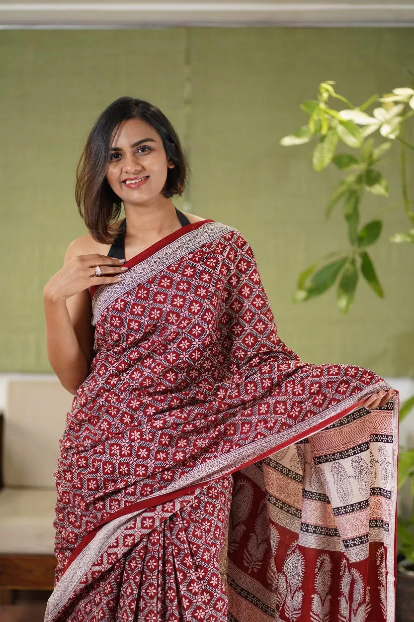 Bagh Hand Block Printed Cotton Saree