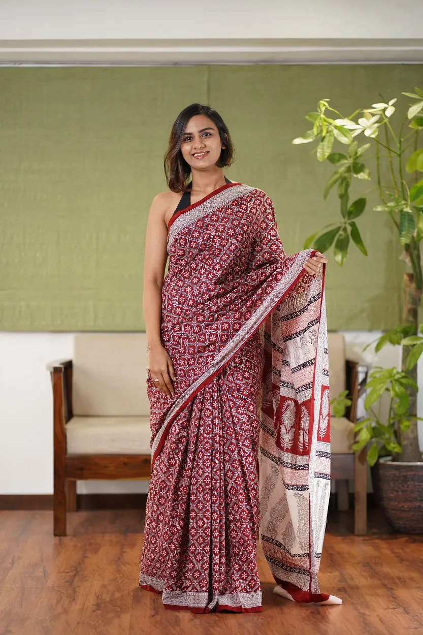 Bagh Hand Block Printed Cotton Saree