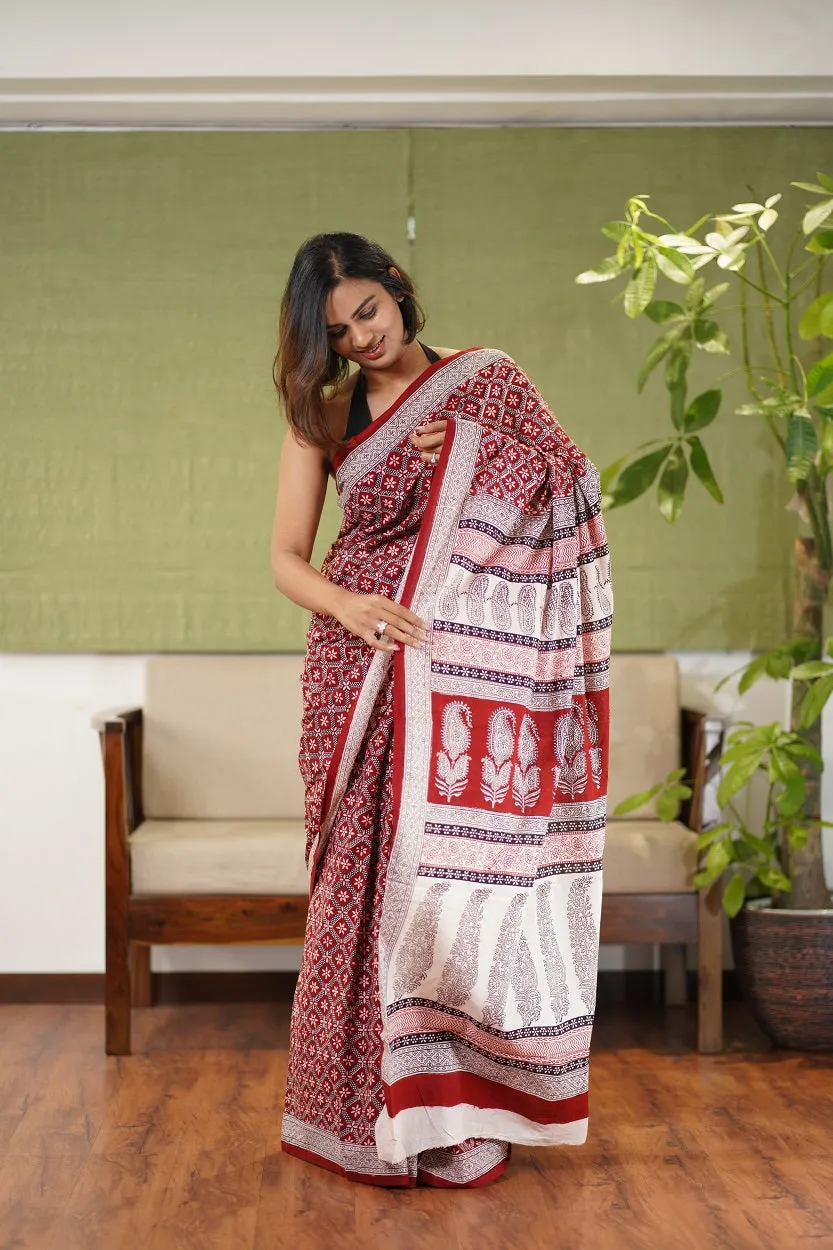 Bagh Hand Block Printed Cotton Saree