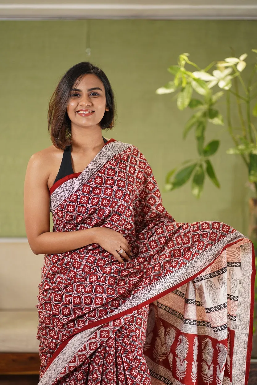 Bagh Hand Block Printed Cotton Saree